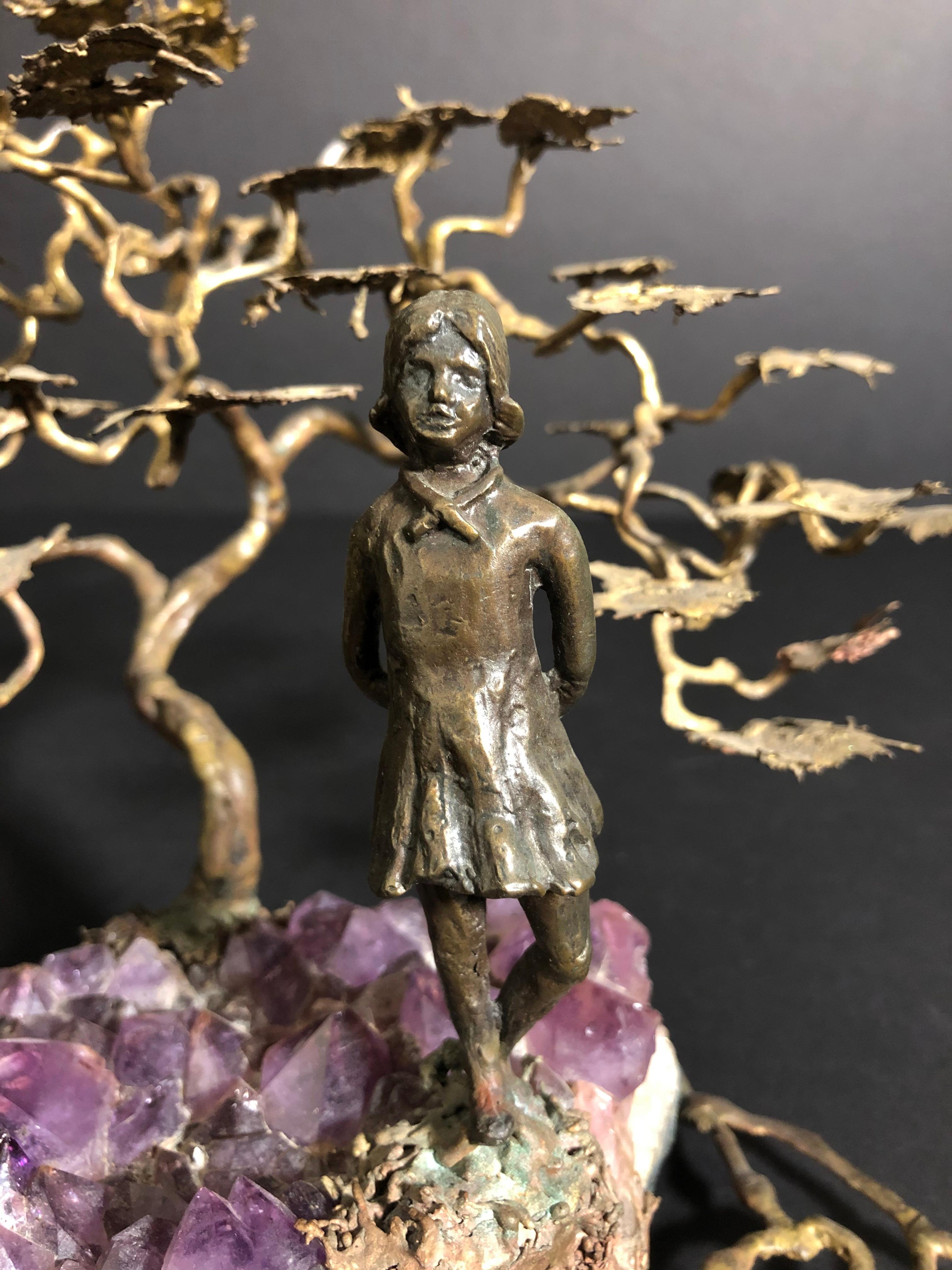 Ron Bertocchi, sculpture en bronze et améthyste d'une jeune fille et d'un arbre en vente 2