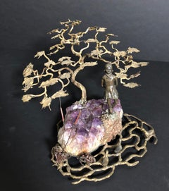 Ron Bertocchi Bronze and Amethyst Sculpture of Young Girl and Tree