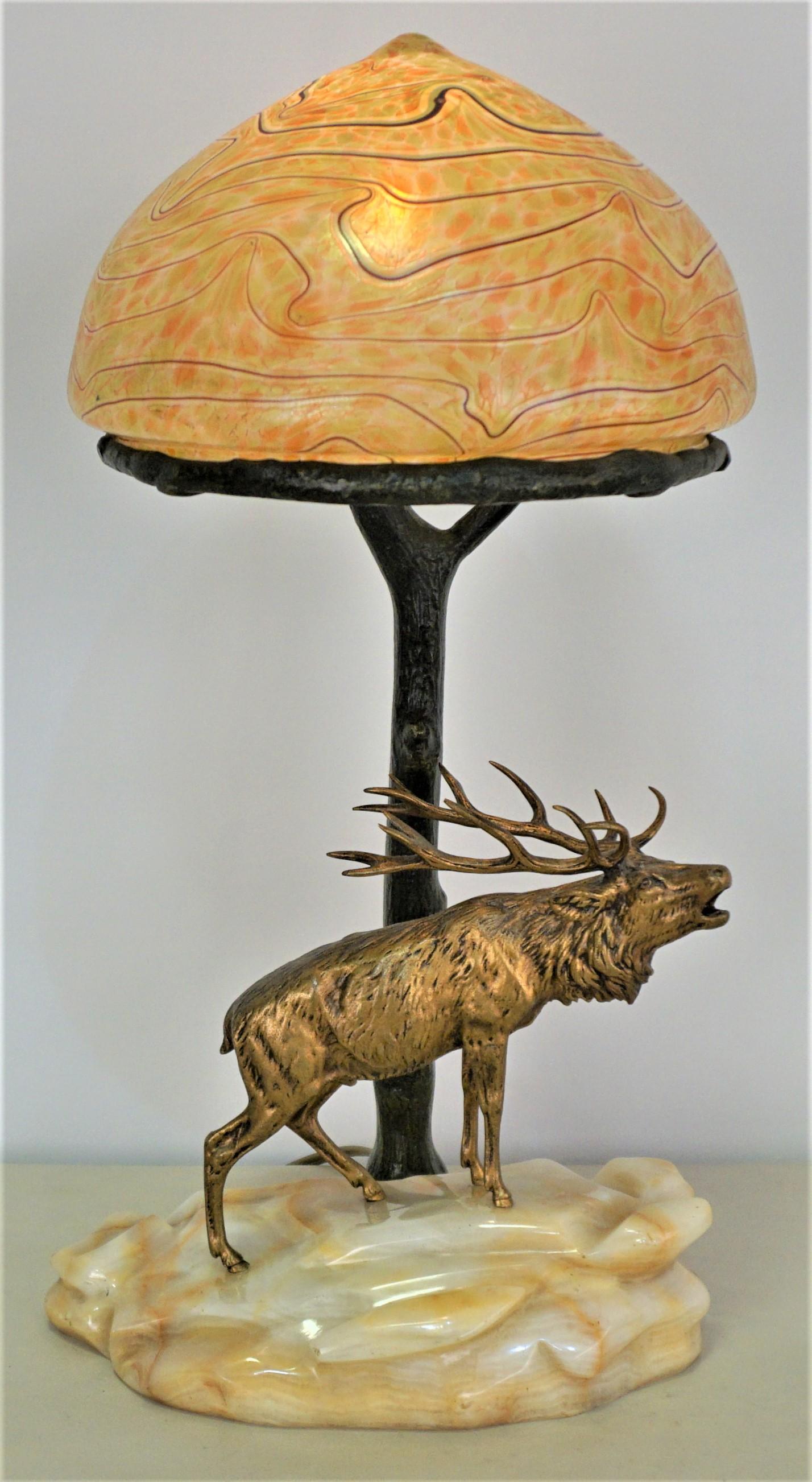 Bronze and Art Glass Desk Lamp, Early 20th Century, Austria 5