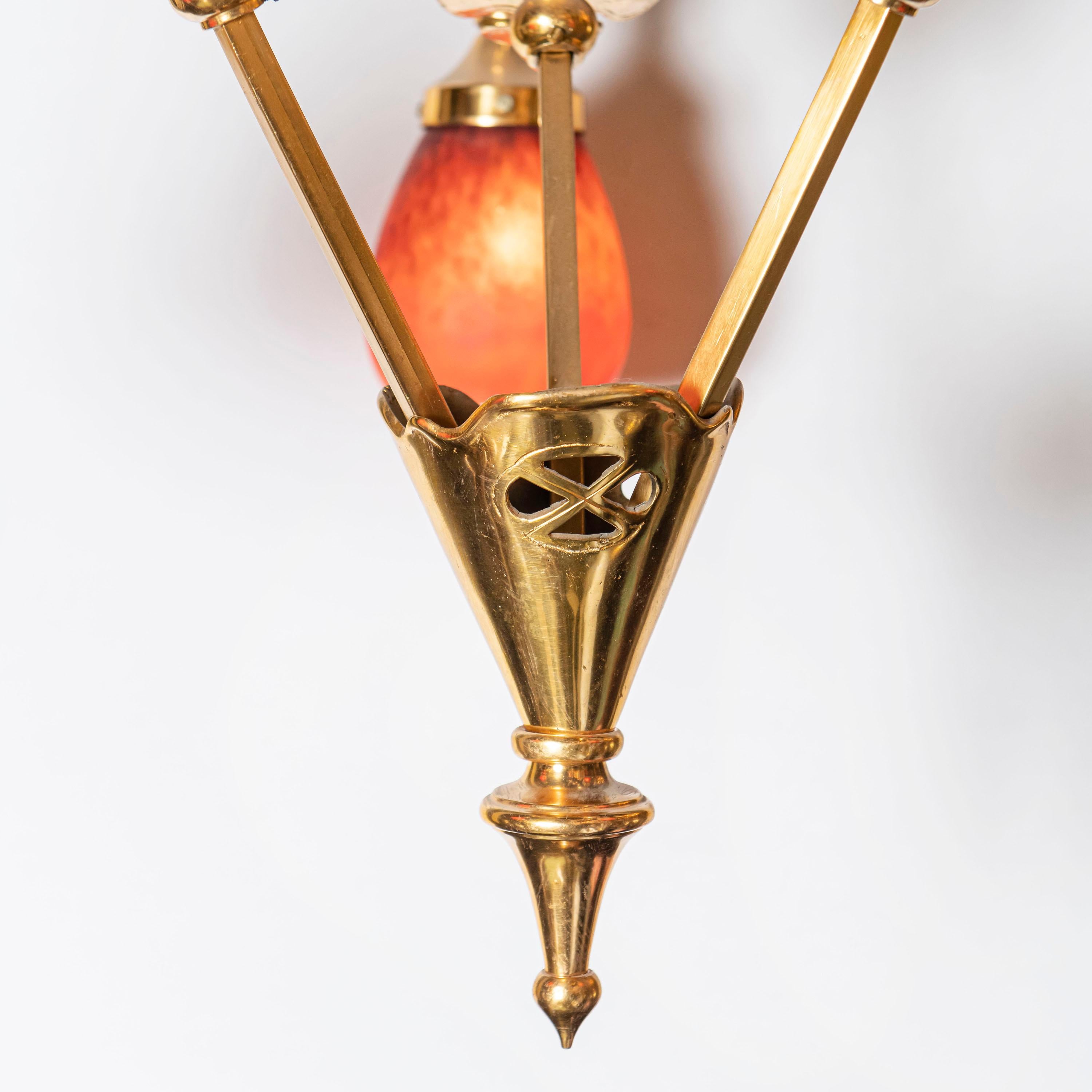 French Bronze and Artistic Glass Chandelier, France, Early 20th Century For Sale