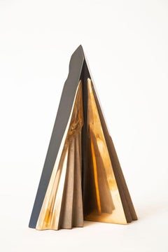 Vintage Abstract Bronze and Black Wood Pleated Sculpture Italy 1950's