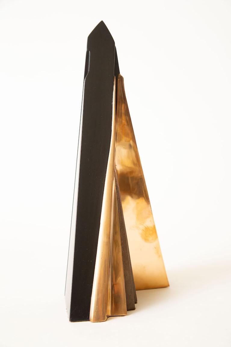 Mid-20th Century Italian Signed Vintage Bronze and Black Stained Wood Abstract Sculpture For Sale