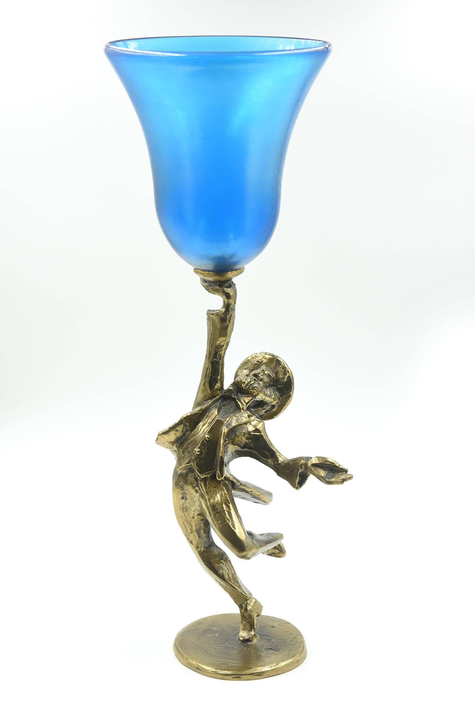 American Bronze and Blue Glass Kiddush Cup by Zachary Oxman