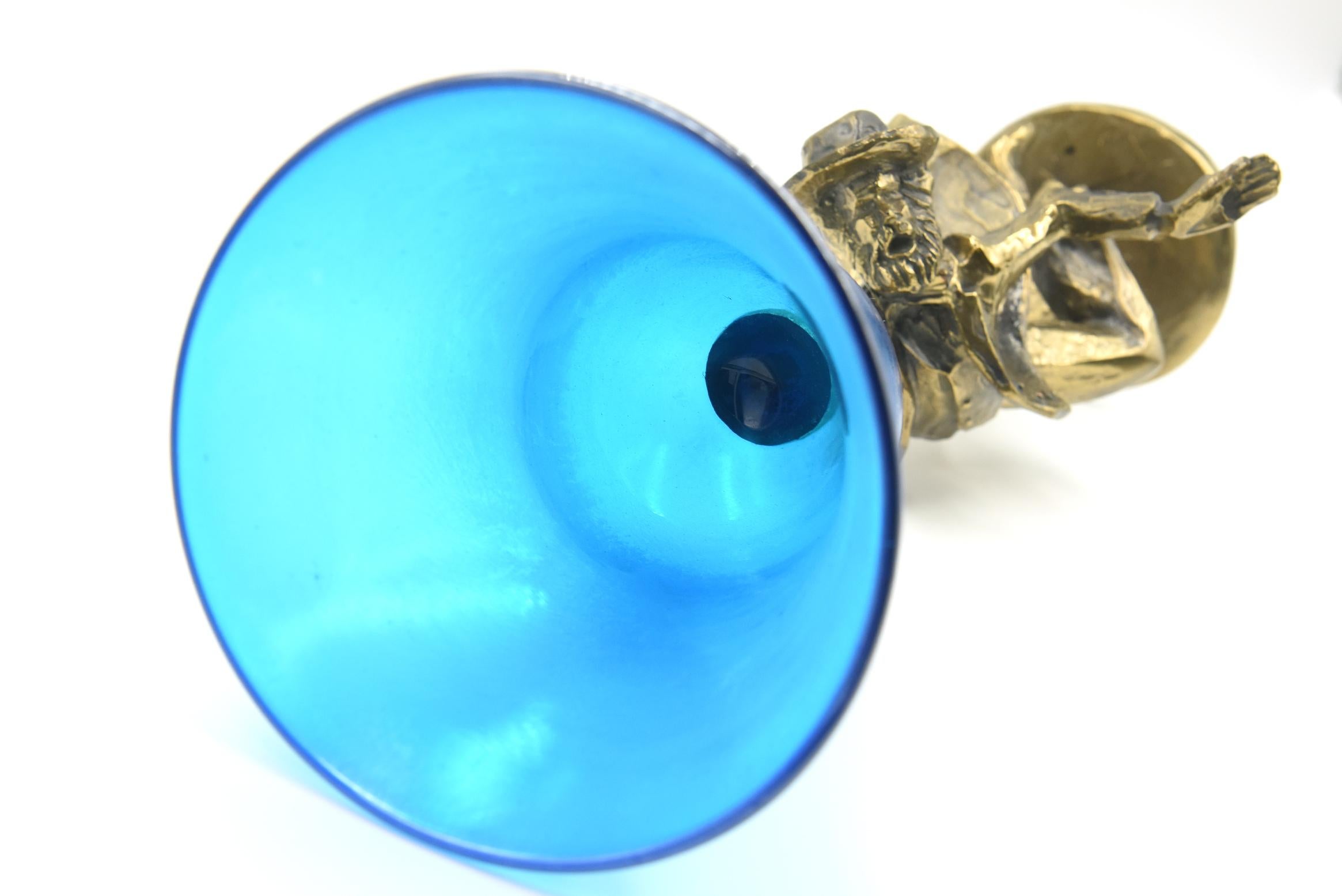 Contemporary Bronze and Blue Glass Kiddush Cup by Zachary Oxman
