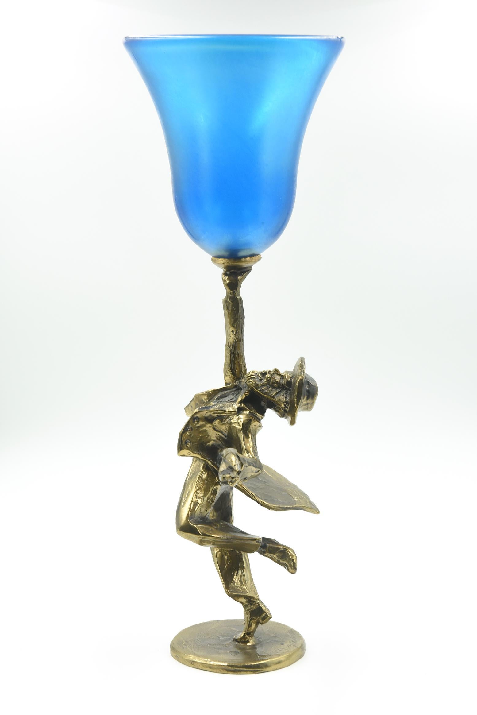 Bronze and Blue Glass Kiddush Cup by Zachary Oxman 1