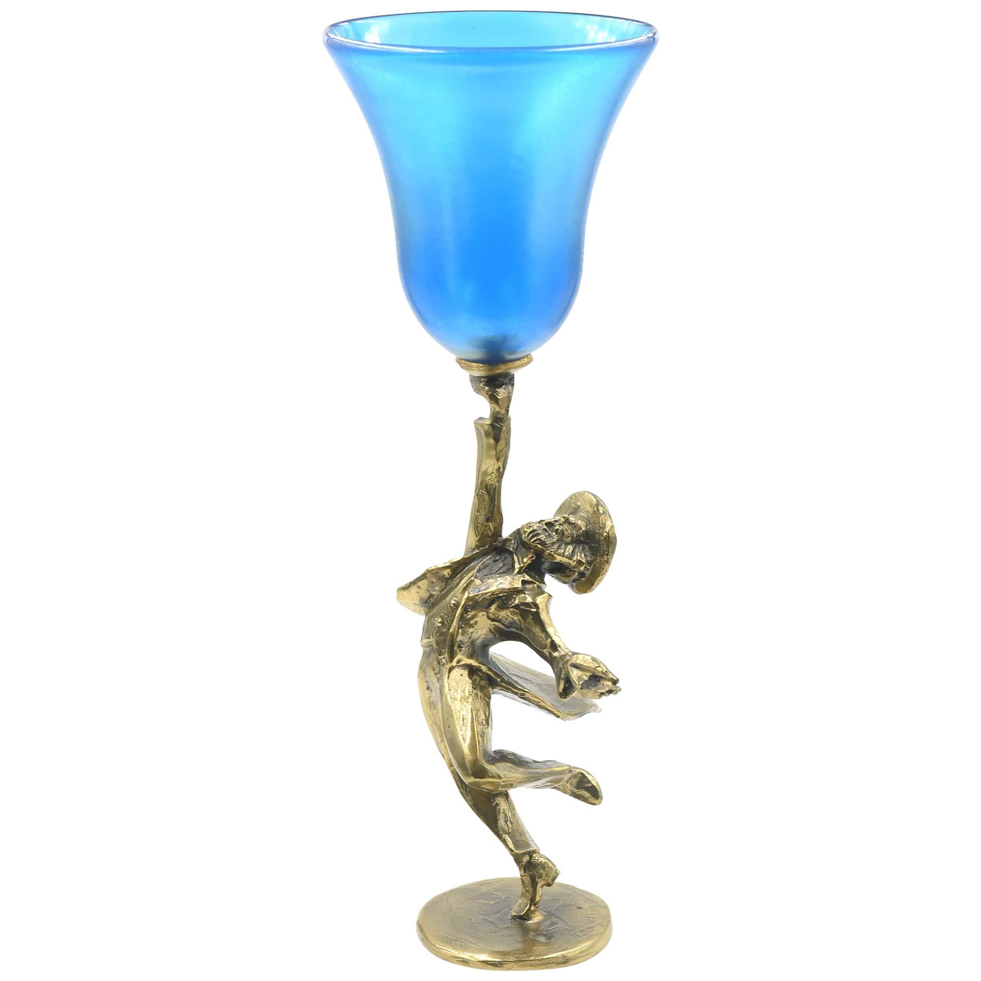 Bronze and Blue Glass Kiddush Cup by Zachary Oxman