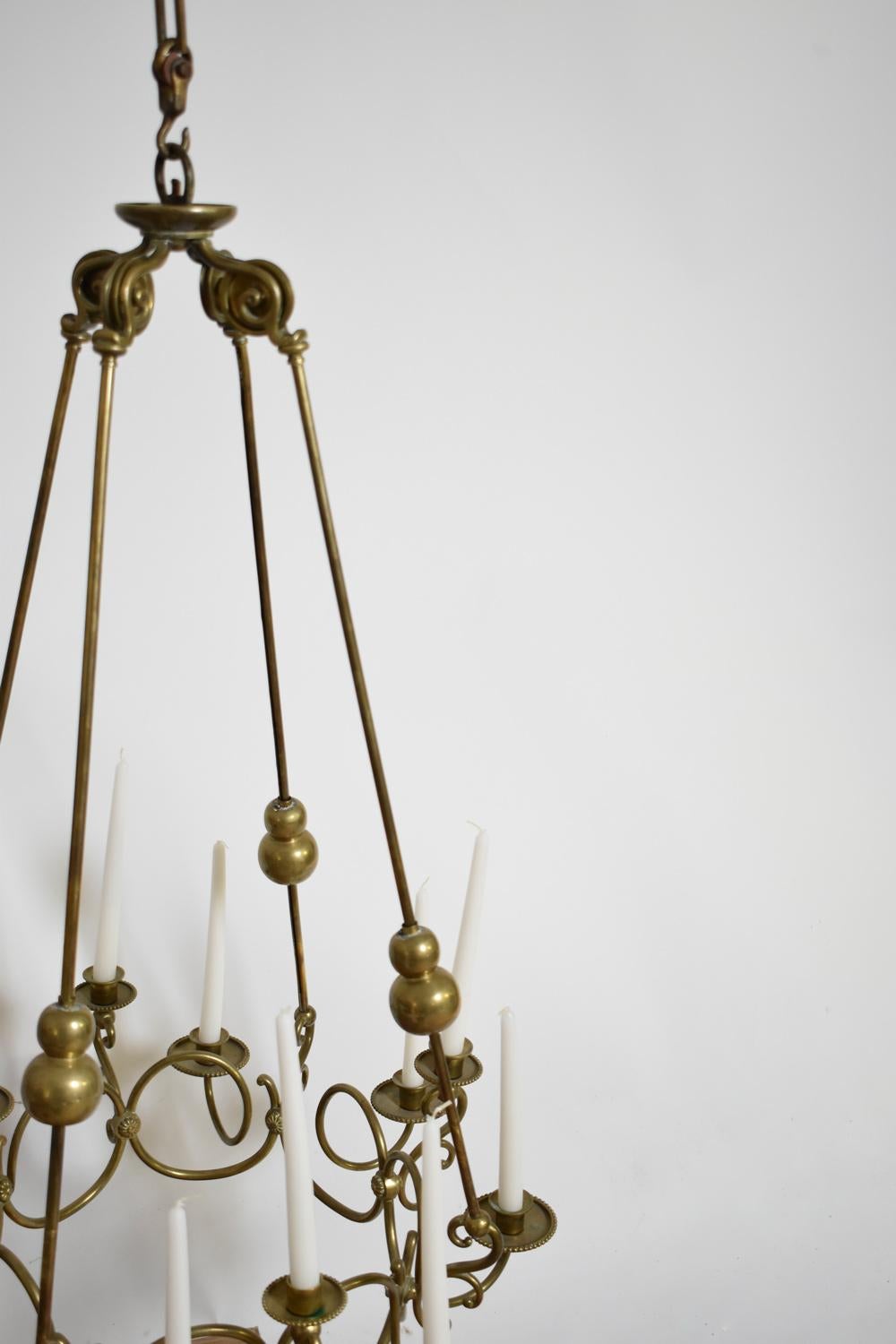 Bronze and brass chandelier ceiling lamp with 12 light tones. France, XIXth c.