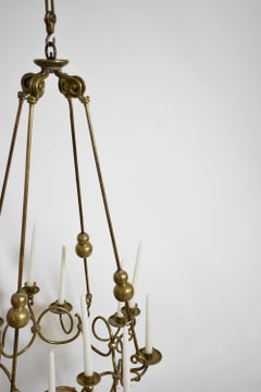 Bronze and brass 12 candles ceiling lamp, 19th c.