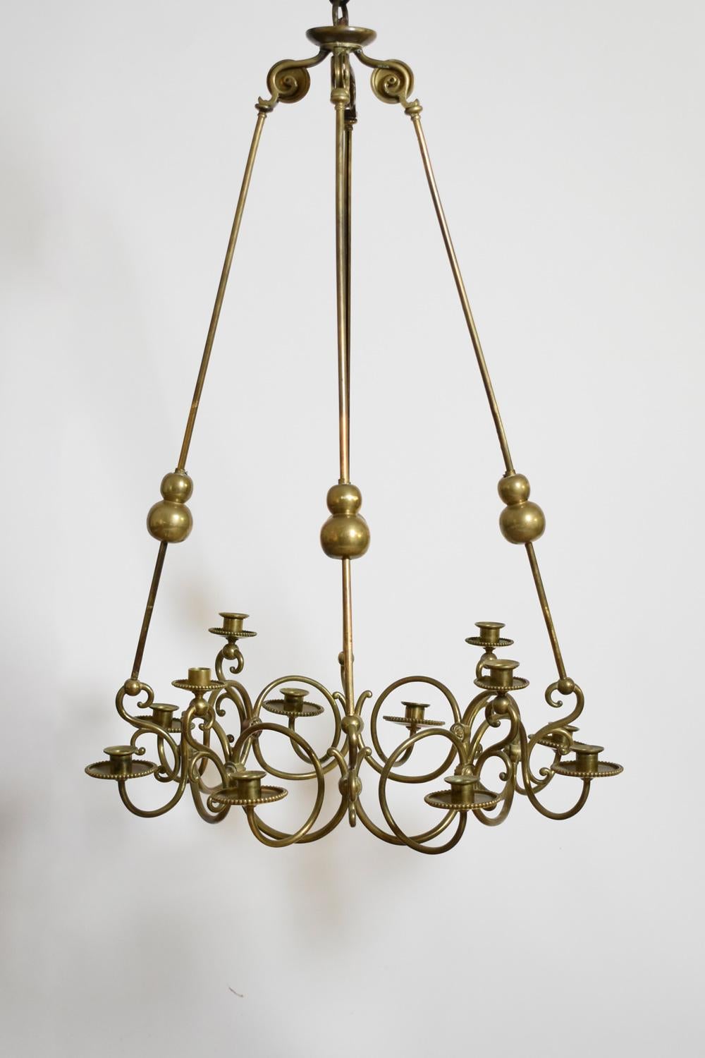 Francese Bronze and brass 12 candles ceiling lamp, 19th c. in vendita