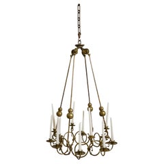 Bronze and brass 12 candles ceiling lamp, 19th c.