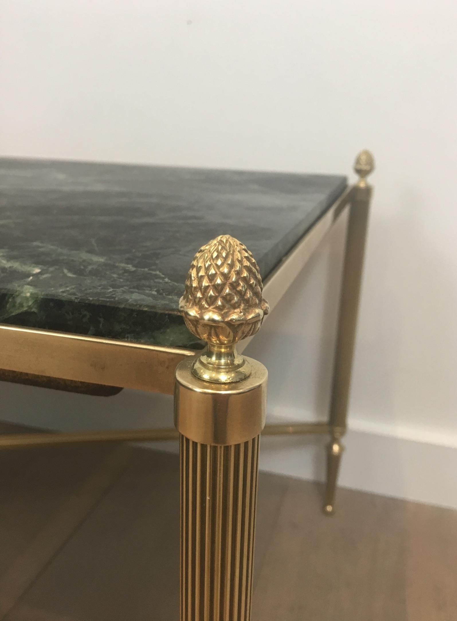 Bronze and Brass Coffee Table with Green Marble Top, circa 1940 For Sale 4