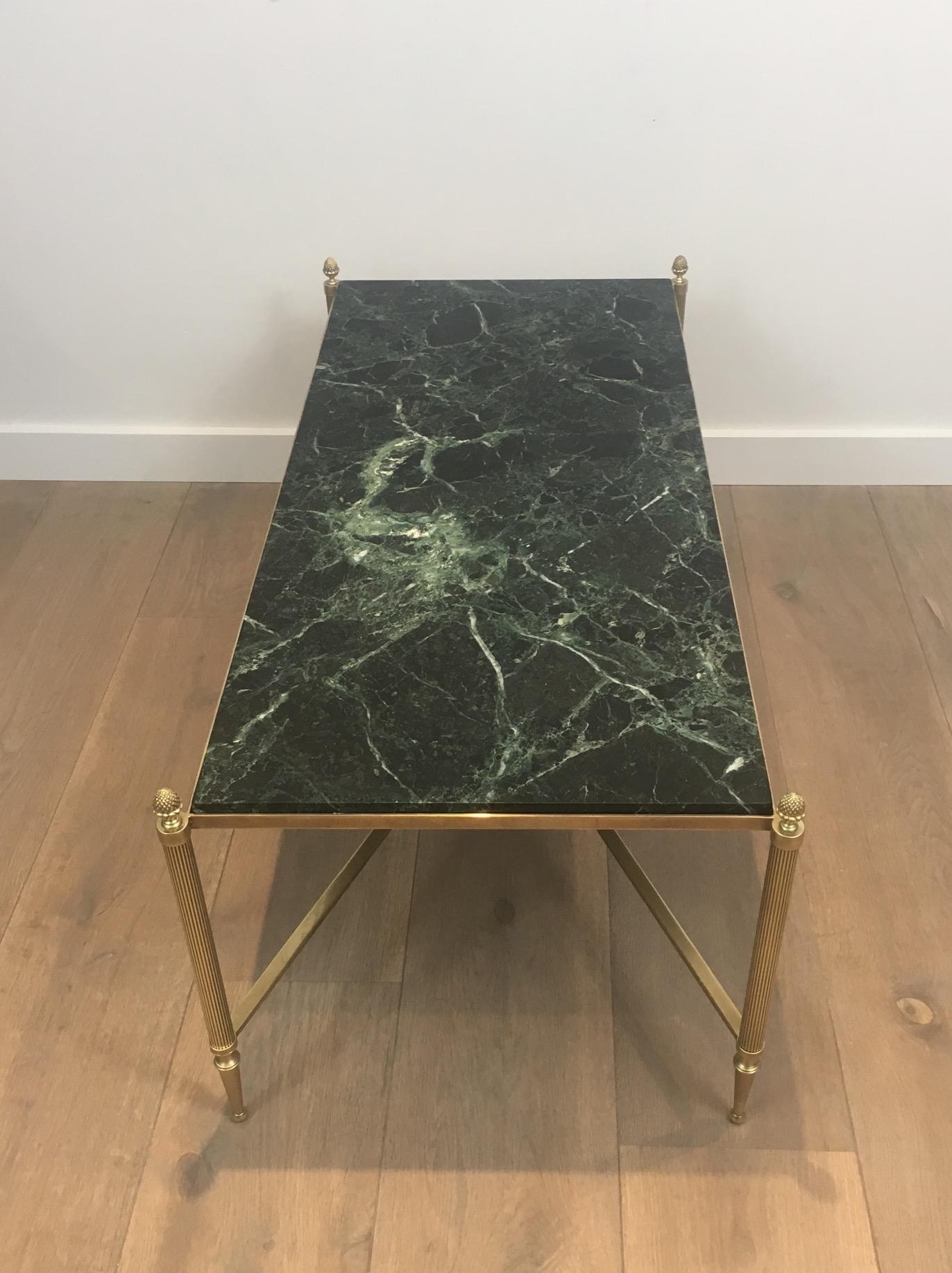 Bronze and Brass Coffee Table with Green Marble Top, circa 1940 For Sale 7
