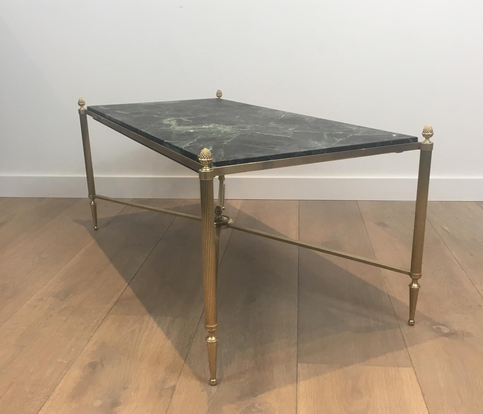 Bronze and Brass Coffee Table with Green Marble Top, circa 1940 For Sale 11