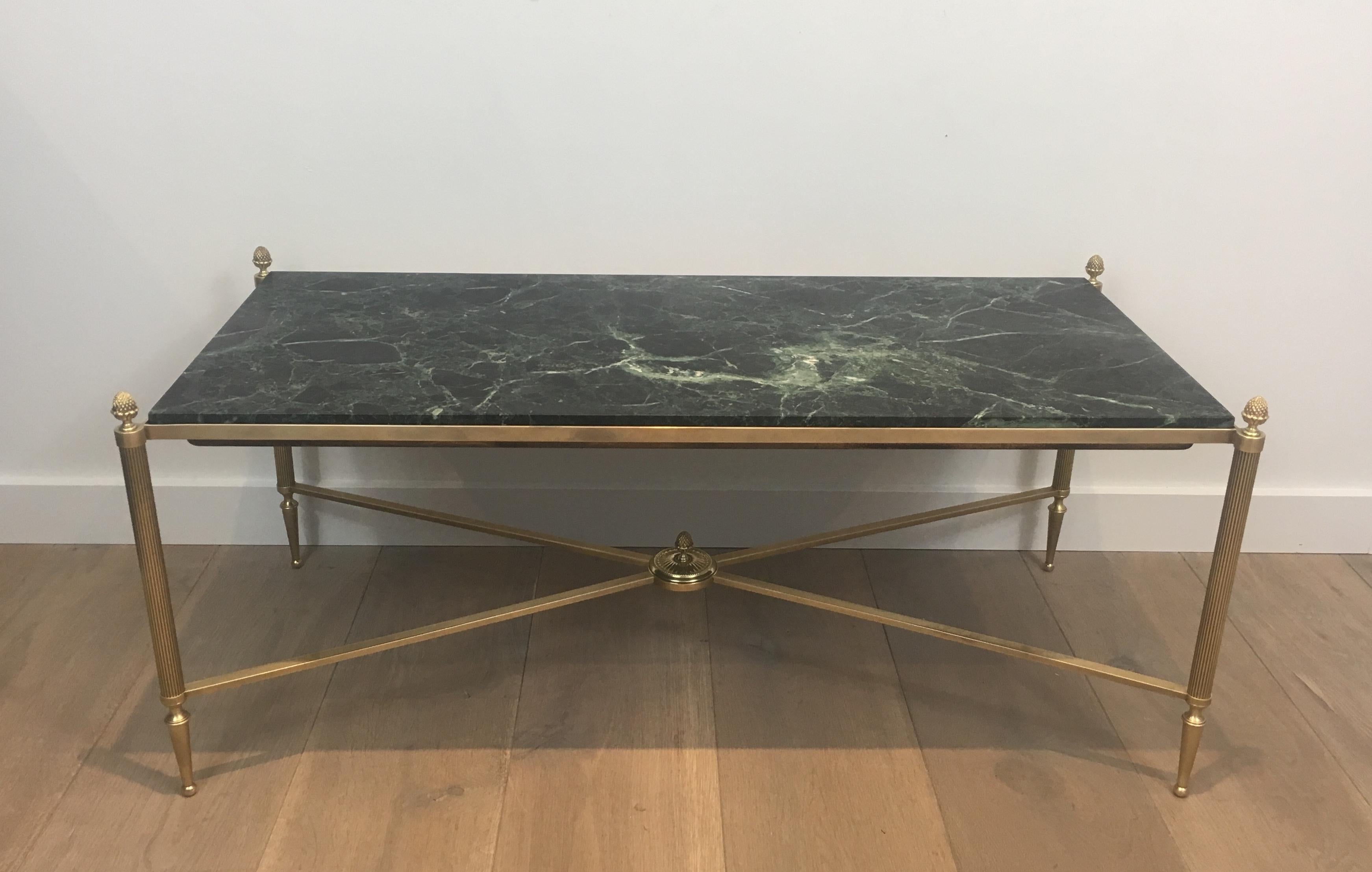 Bronze and Brass Coffee Table with Green Marble Top, circa 1940 For Sale 12