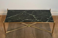Bronze and Brass Coffee Table with Green Marble Top, circa 1940