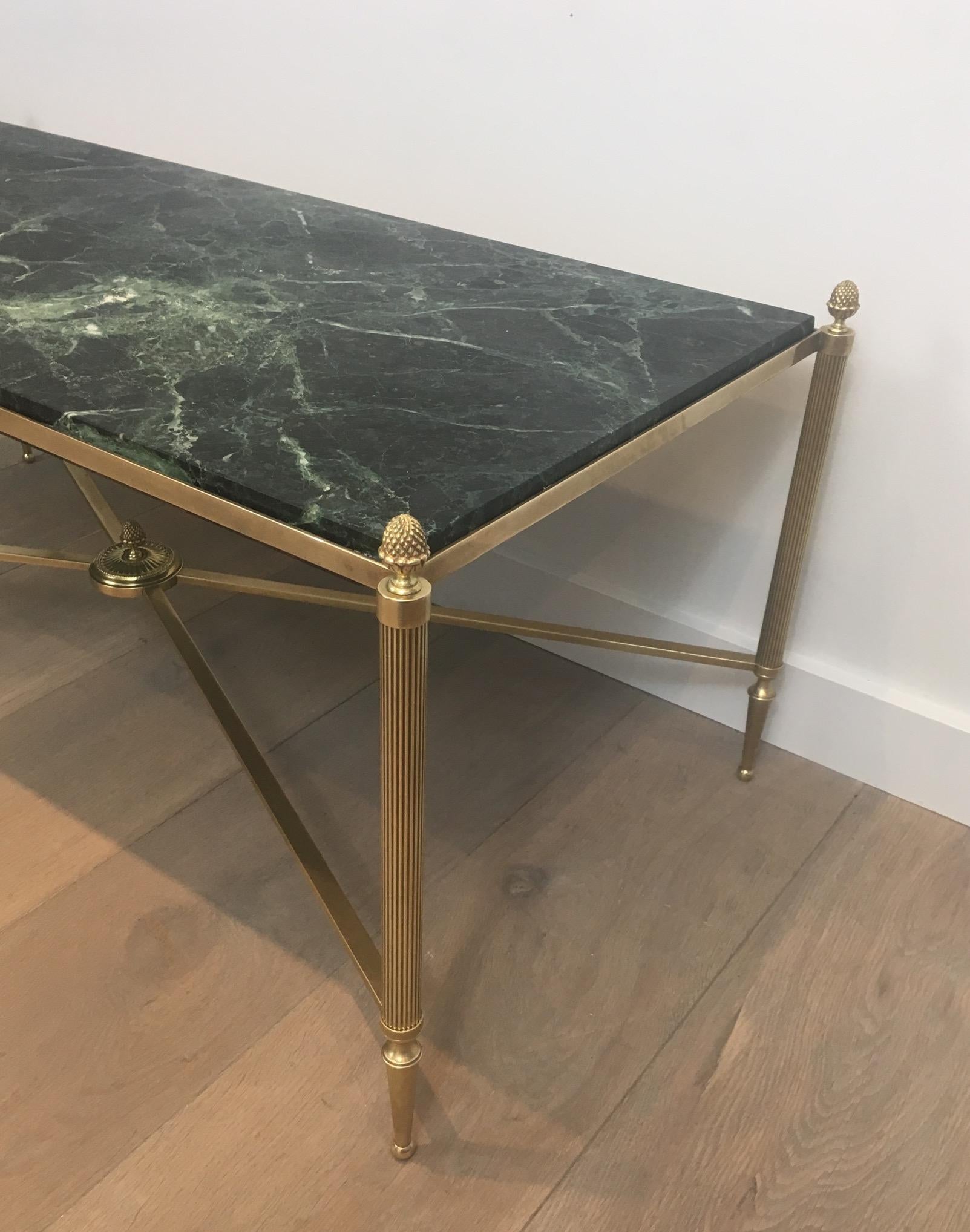 French Bronze and Brass Coffee Table with Green Marble Top, circa 1940 For Sale