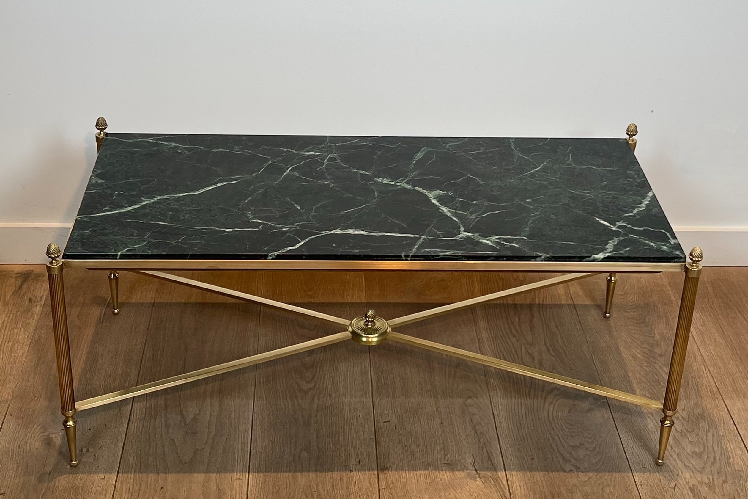 Bronze and Brass Coffee Table with Green Marble Top, circa 1940