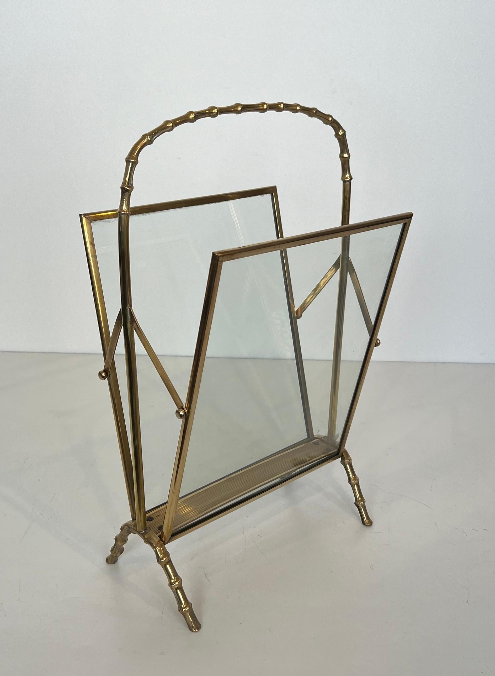 Bronze and Brass Faux-Bamboo Magazine Rack by Maison Baguès For Sale 6
