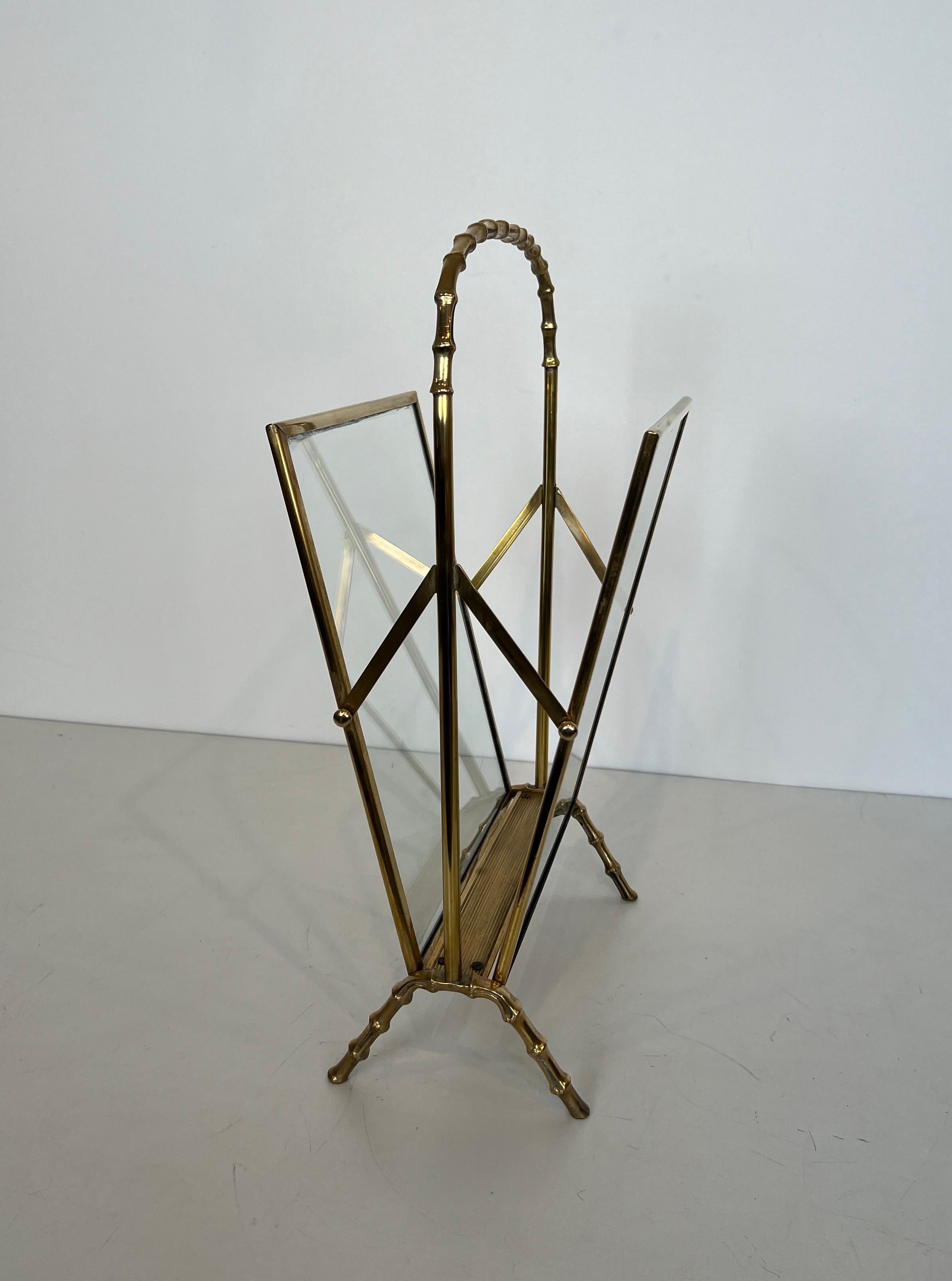 Bronze and Brass Faux-Bamboo Magazine Rack by Maison Baguès For Sale 7