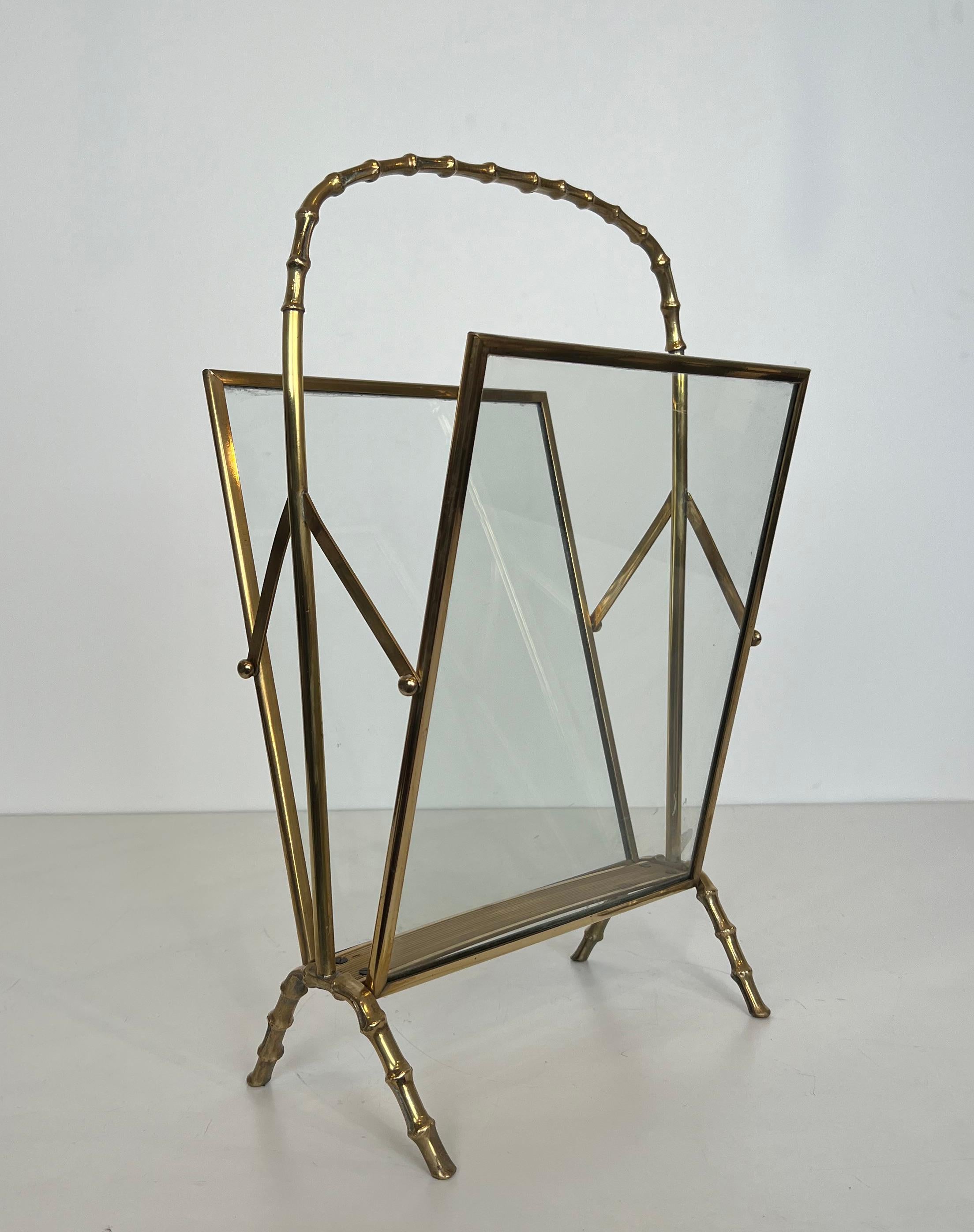 Bronze and Brass Faux-Bamboo Magazine Rack by Maison Baguès For Sale 12