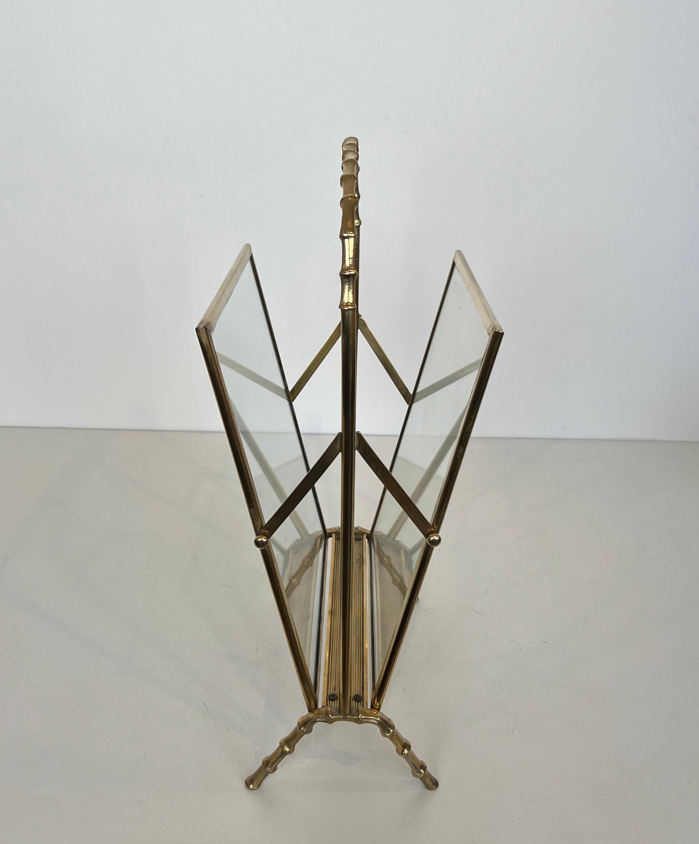 Neoclassical Bronze and Brass Faux-Bamboo Magazine Rack by Maison Baguès For Sale