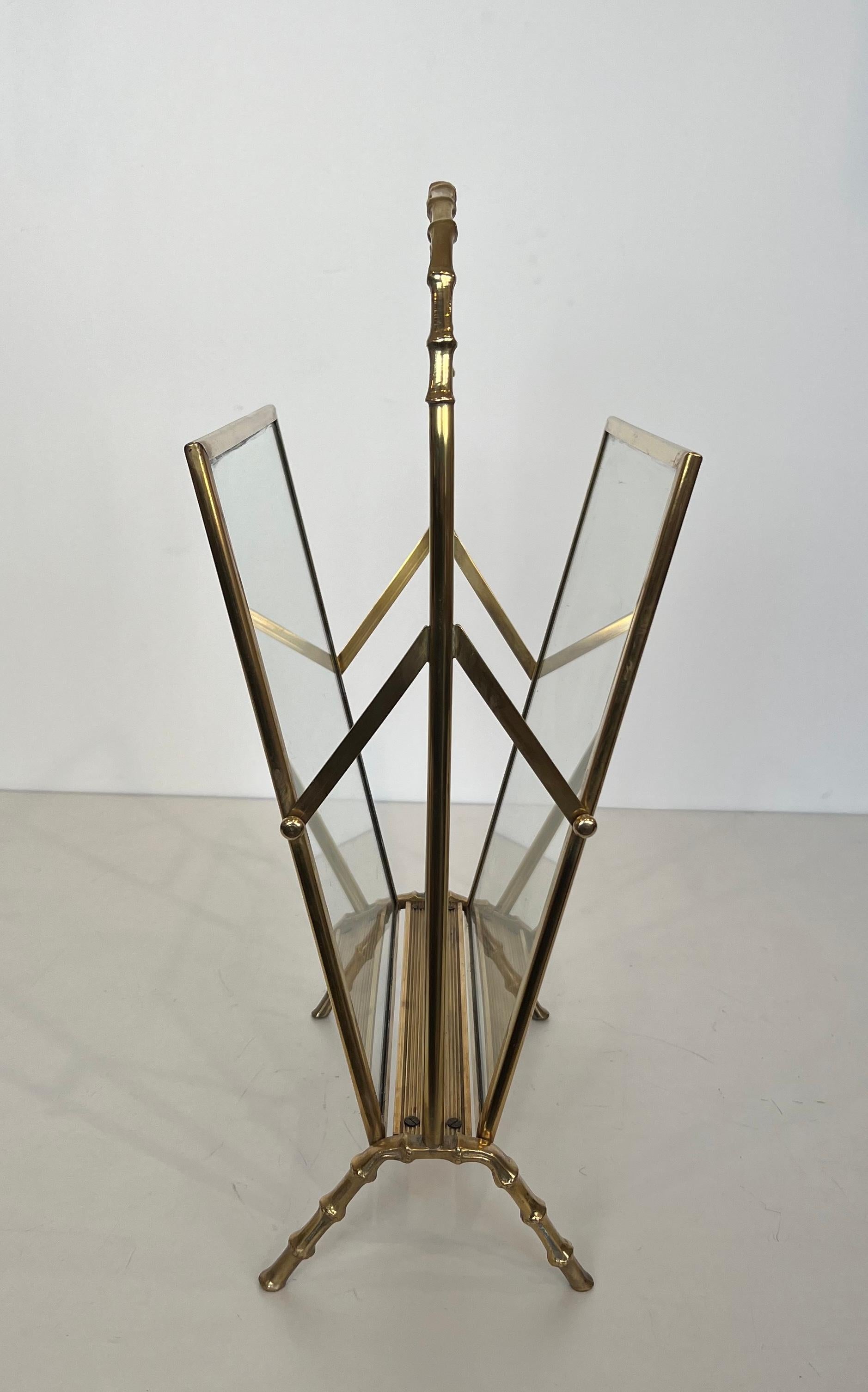 French Bronze and Brass Faux-Bamboo Magazine Rack by Maison Baguès For Sale