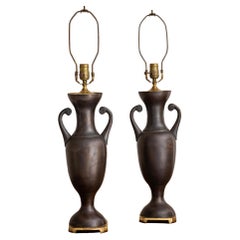 Bronze and Brass Urn Lamps, a Pair