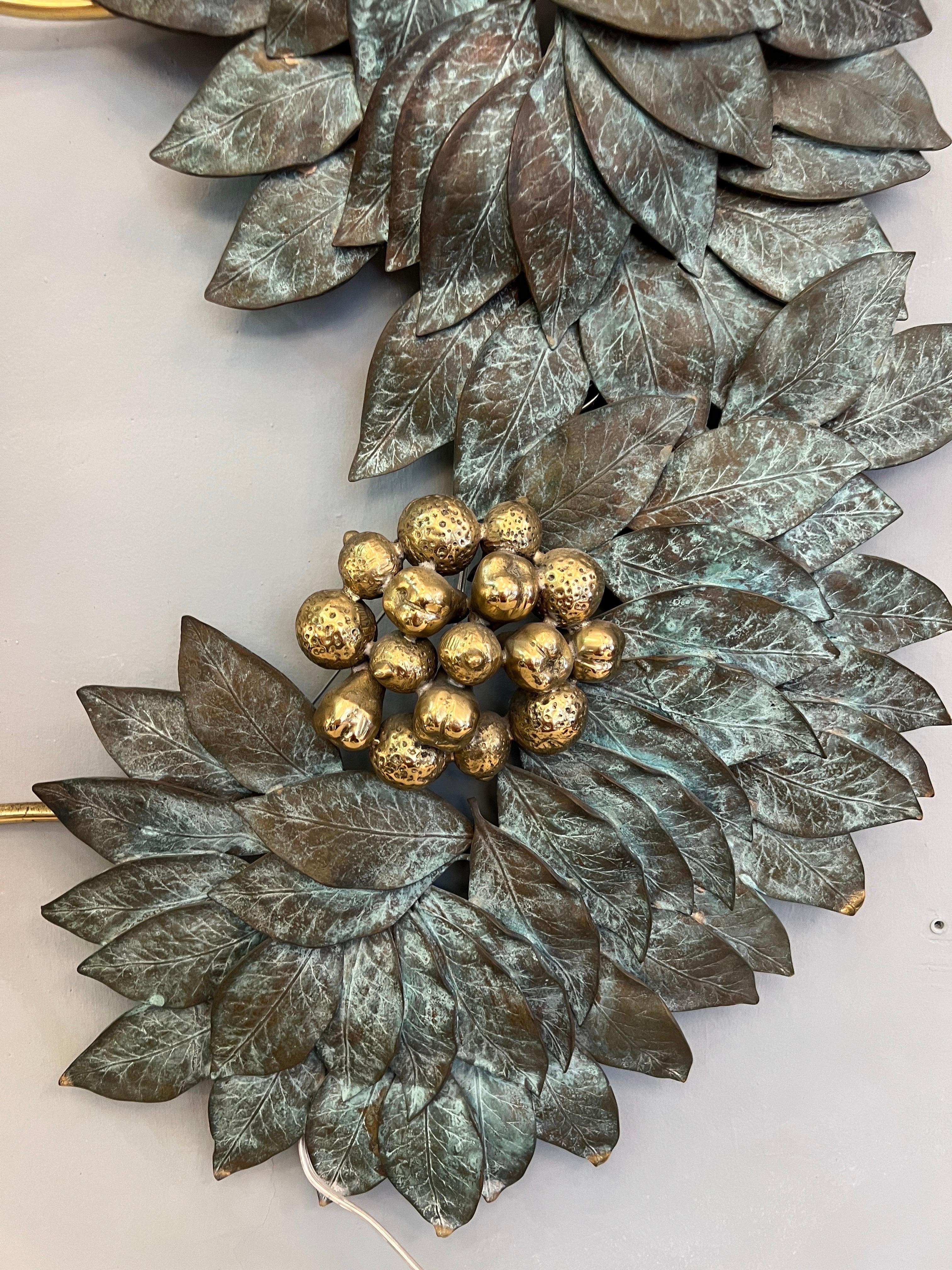 Bronze and Brass Wall Sculpture Lamp with our handmade lampshades 1950s For Sale 11