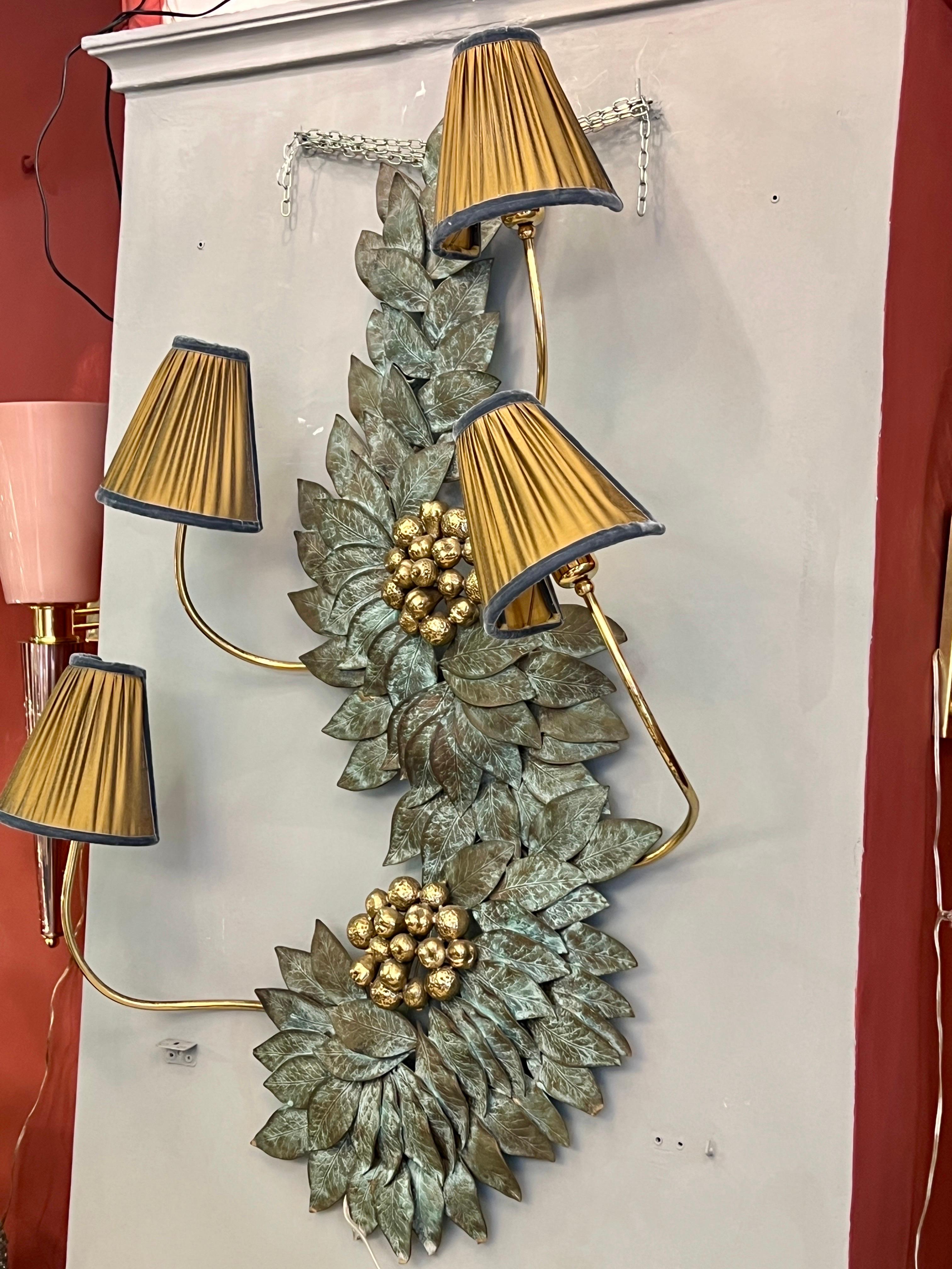 Bronze and Brass Wall Sculpture Lamp with our handmade lampshades 1950s For Sale 13