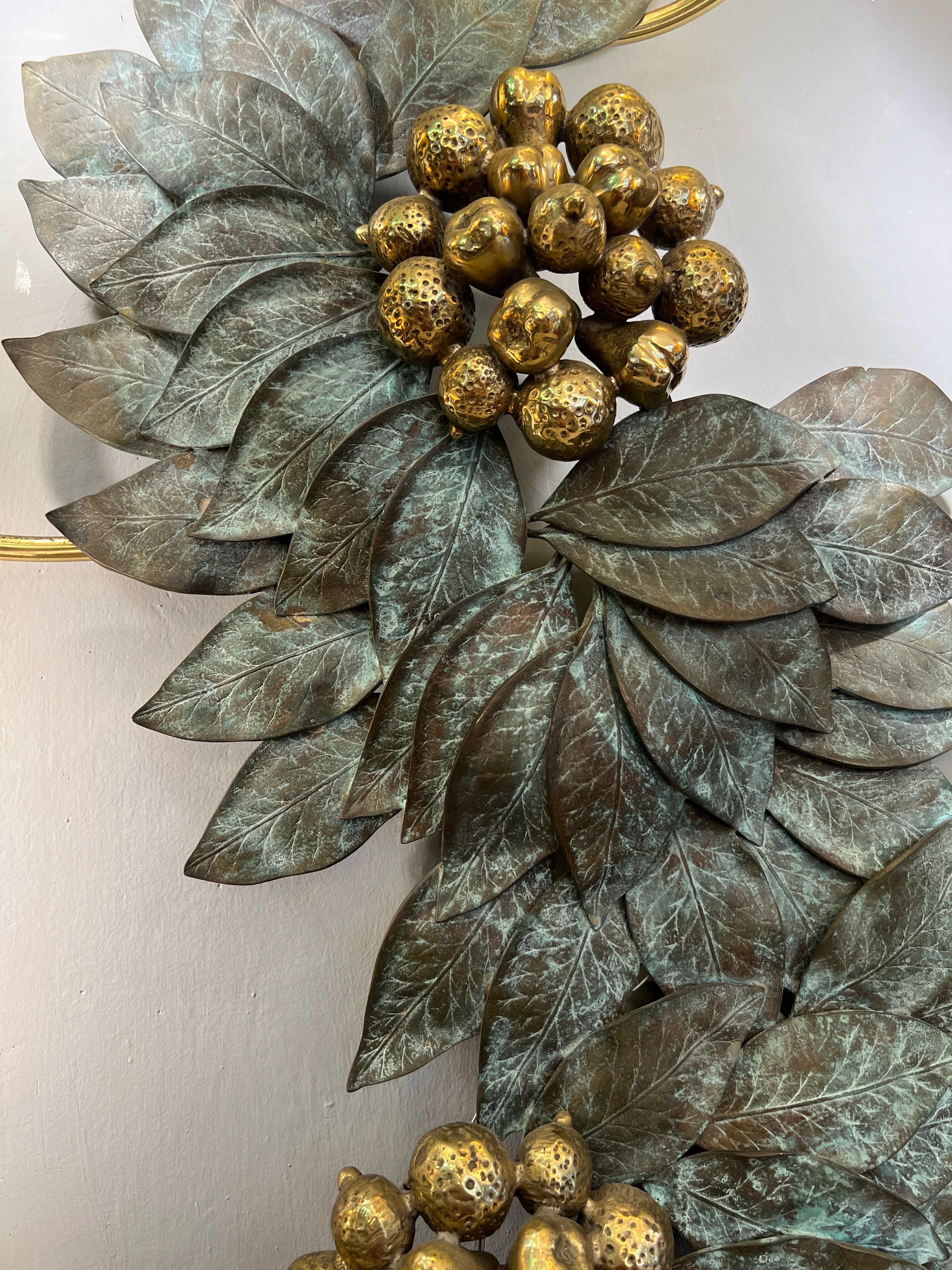 Bronze and Brass Wall Sculpture Lamp with our handmade lampshades 1950s For Sale 2