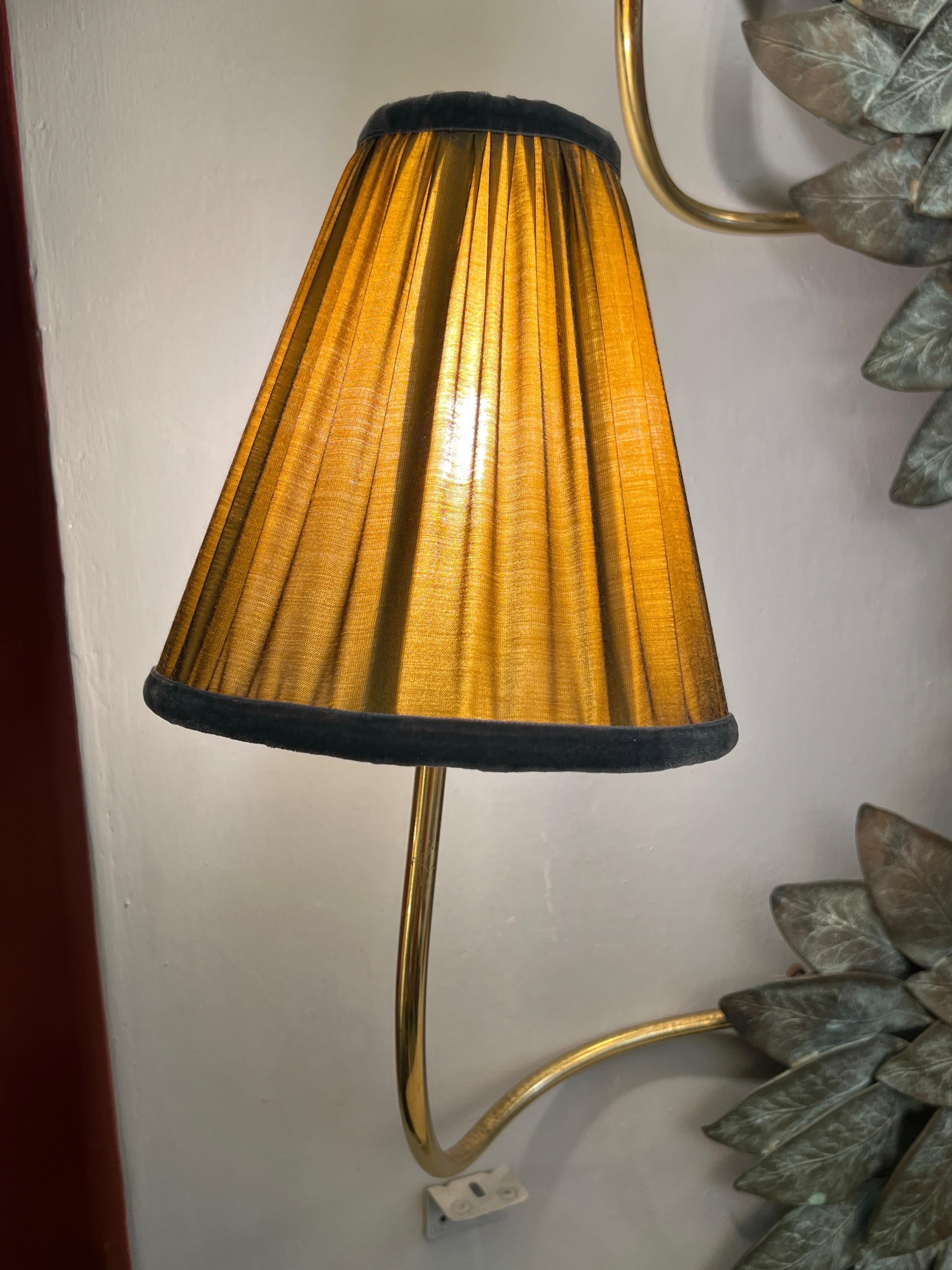 Bronze and Brass Wall Sculpture Lamp with our handmade lampshades 1950s For Sale 3