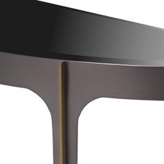 Bronze and Brushed Brass Console Table with Black Beveled Glass