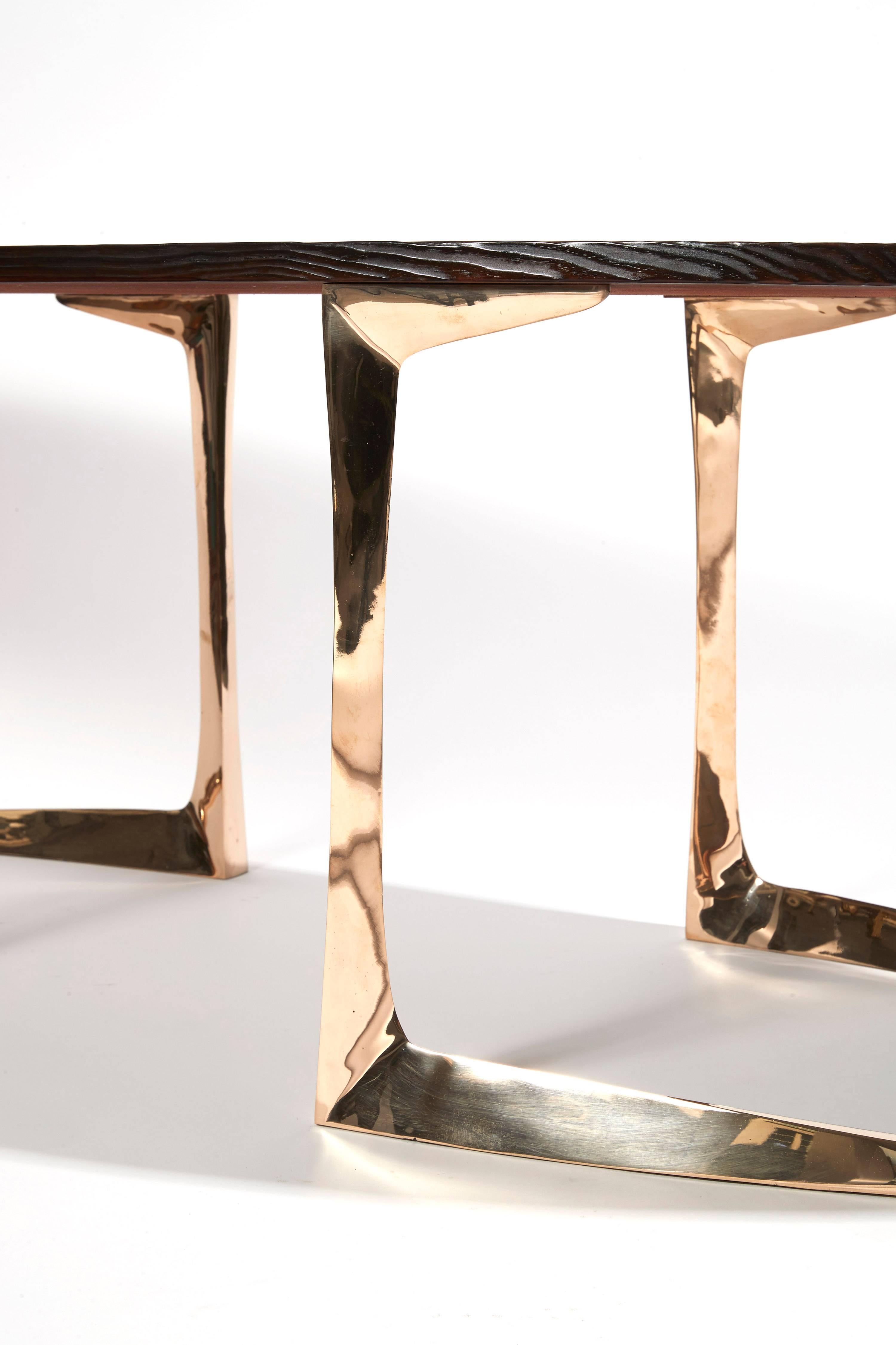 French Bronze and Burnt Pinewood Coffee Table by Anasthasia Millot & WH Studio For Sale