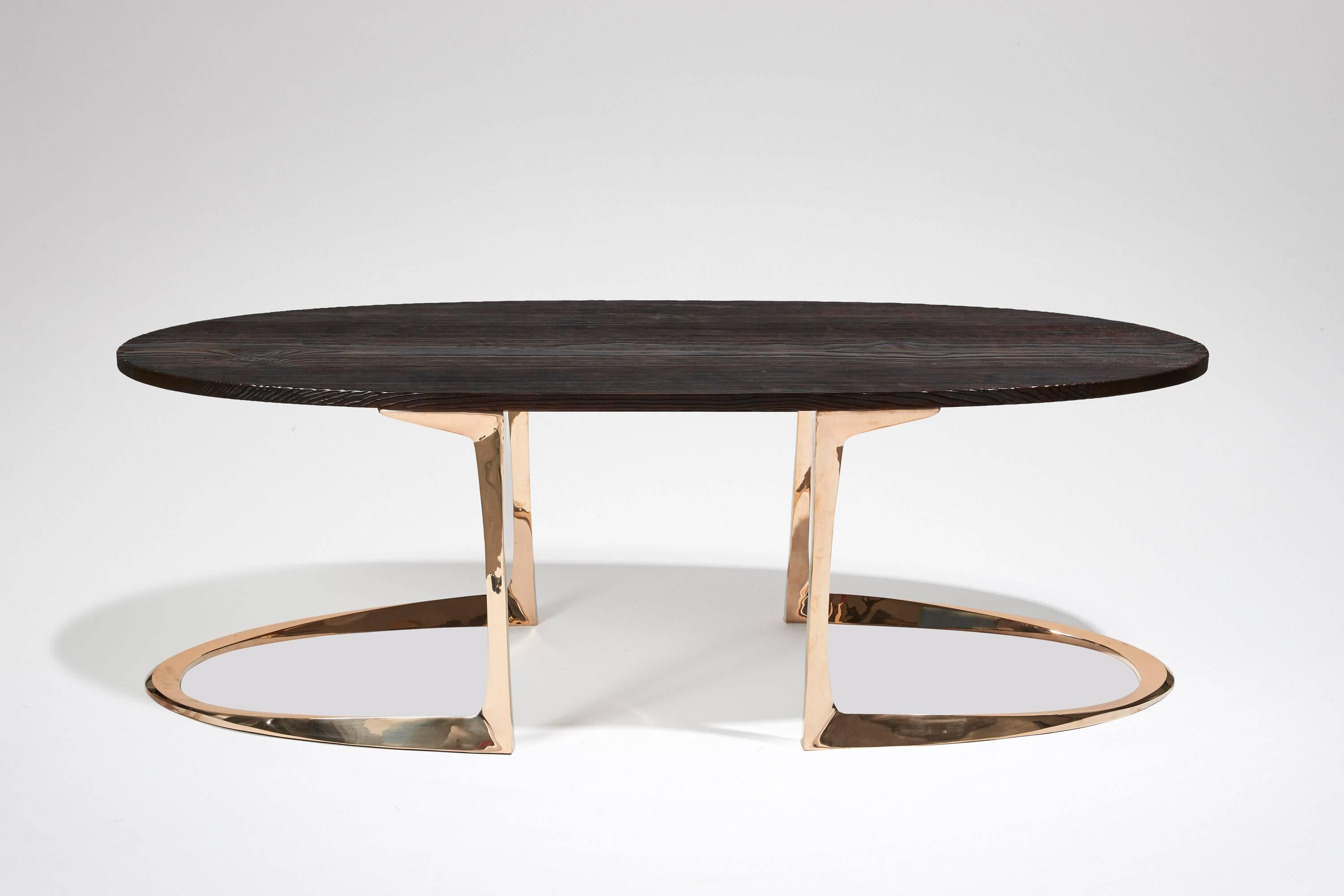 Bronze and Burnt Pinewood Coffee Table by Anasthasia Millot & WH Studio In Good Condition For Sale In Paris, FR