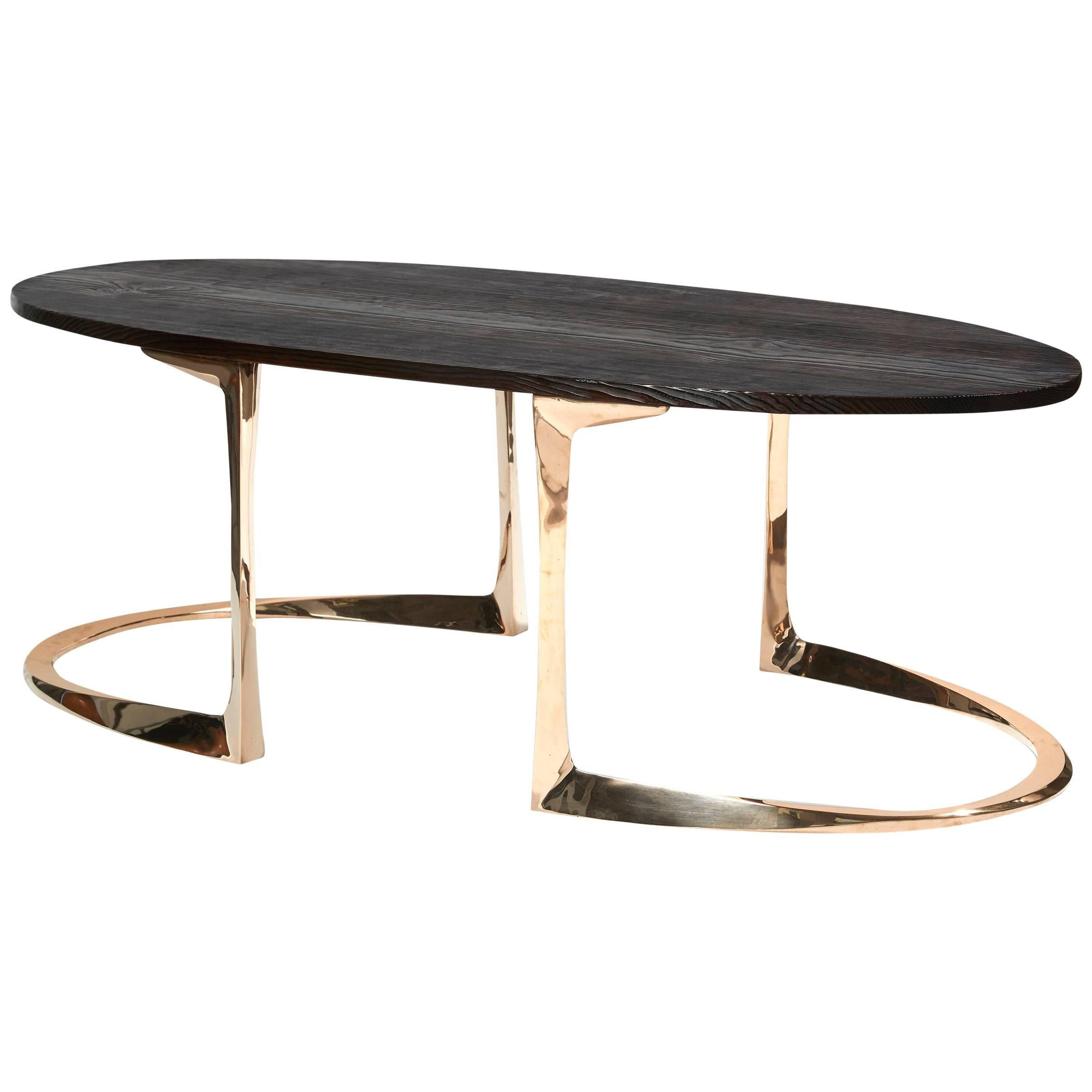 Bronze and Burnt Pinewood Coffee Table by Anasthasia Millot & WH Studio For Sale