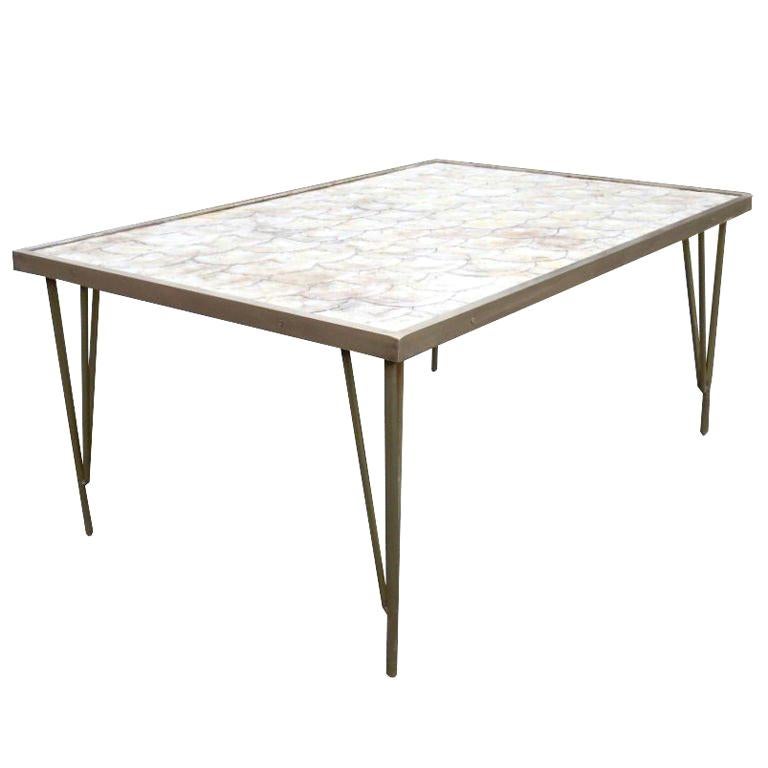bronze and capiz shell cocktail table For Sale