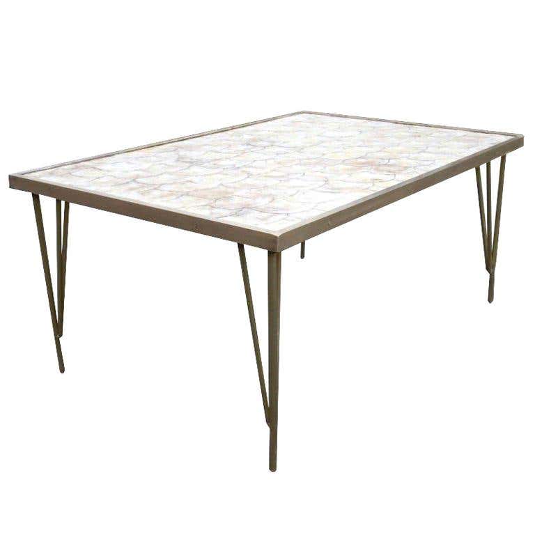 bronze and capiz shell cocktail table For Sale at 1stDibs