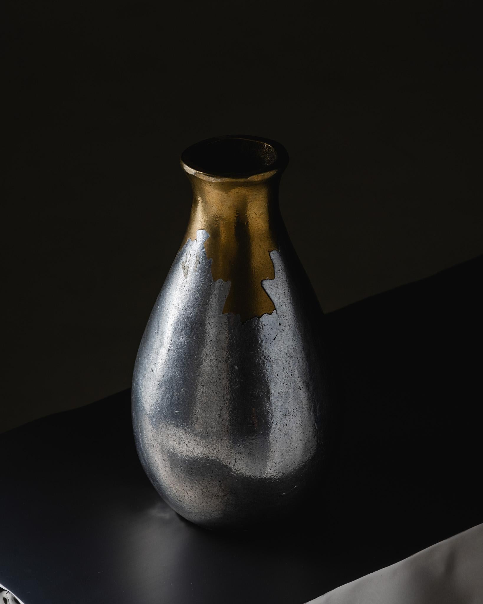 Brutalist Bronze and Cast Aluminum Vase, Philippe Jean, 1970s For Sale