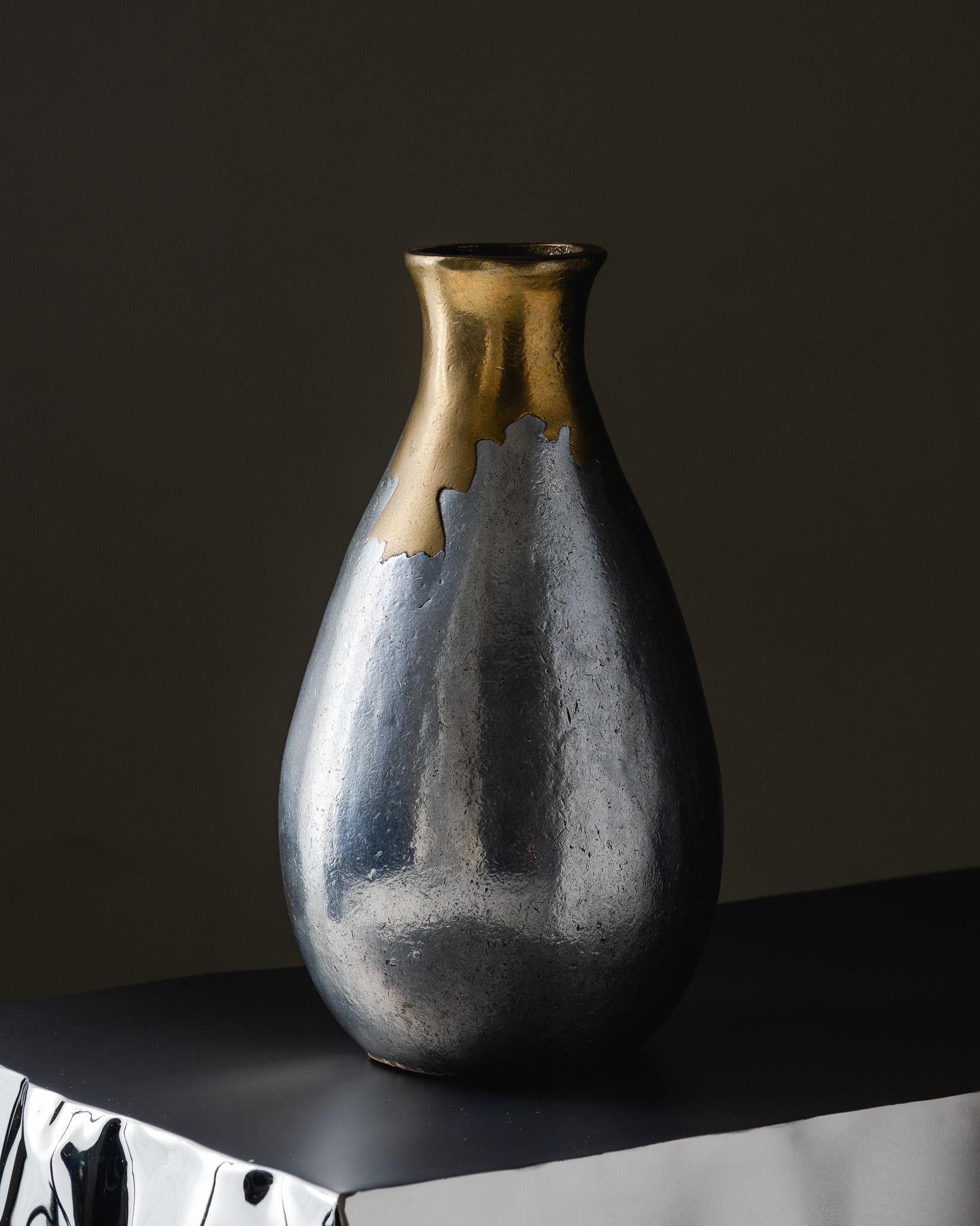 20th Century Bronze and Cast Aluminum Vase, Philippe Jean, 1970s For Sale