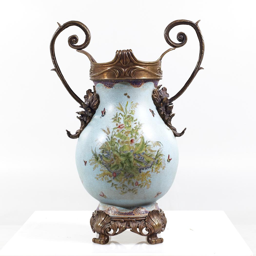 Contemporary Bronze and Ceramic Light Blue Vase For Sale