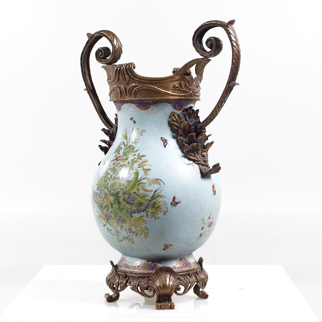 Bronze and Ceramic Light Blue Vase For Sale 1