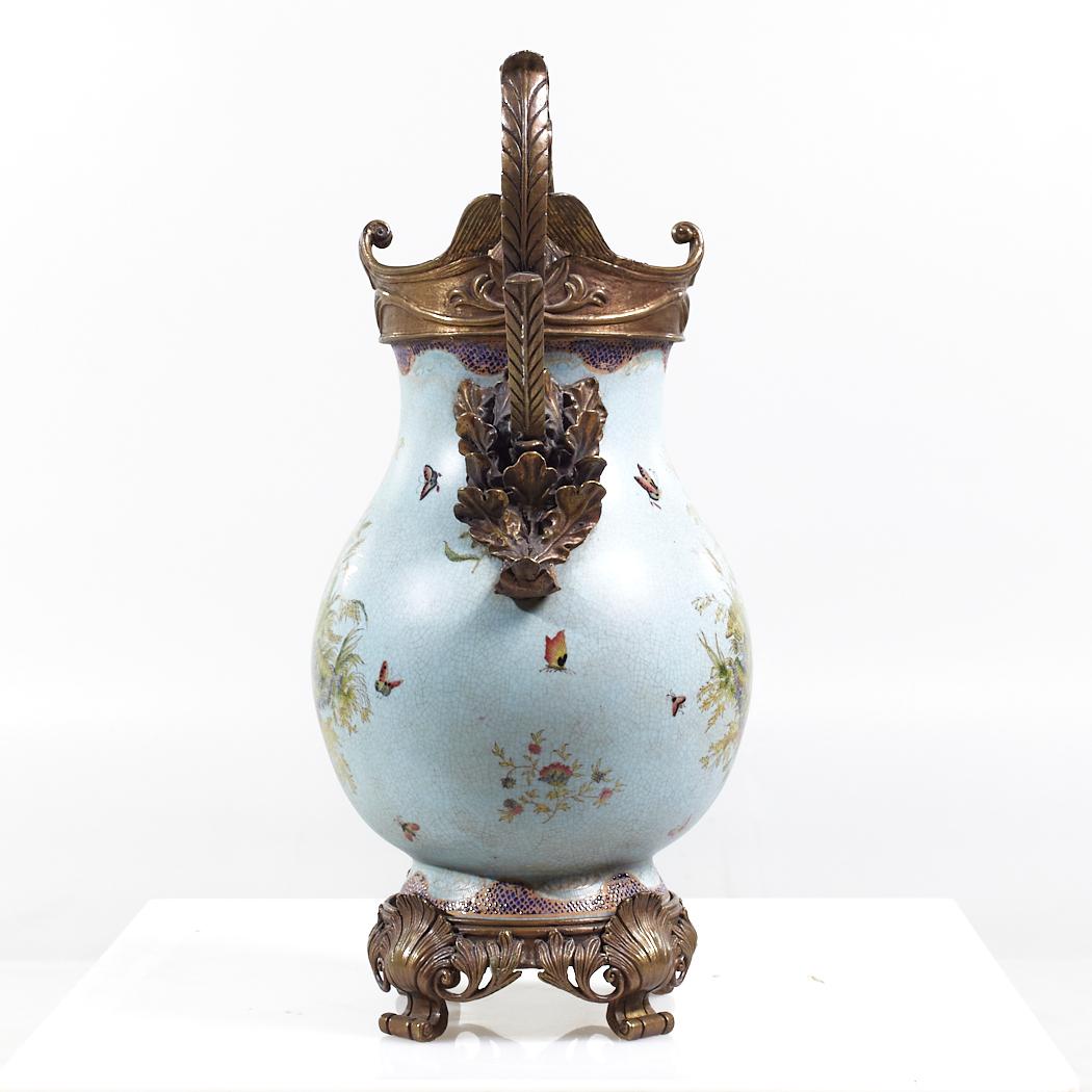 Bronze and Ceramic Light Blue Vase For Sale 2