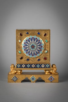 Bronze and Champleve Enamel Table Clock, E.F. Caldwell, Circa 1900