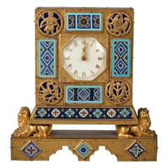 Bronze and Champleve Enamel Table Clock, E.F. Caldwell, Circa 1900