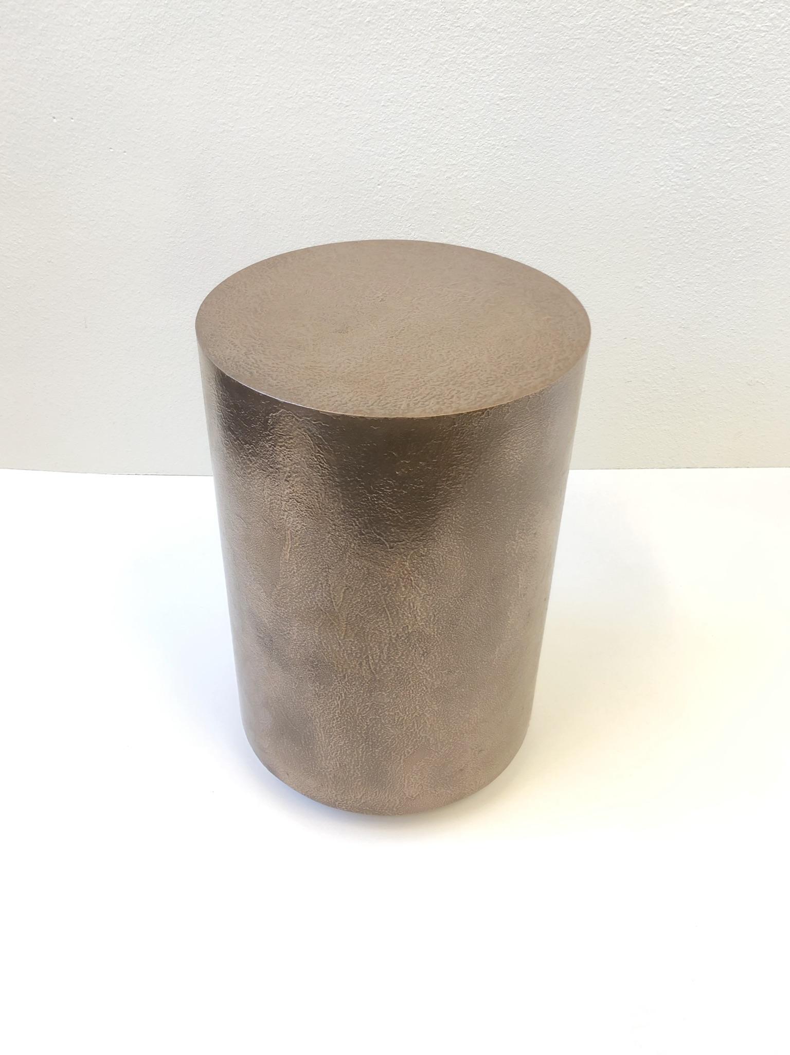 Modern Bronze and Chrome Drum Table by Steve Chase