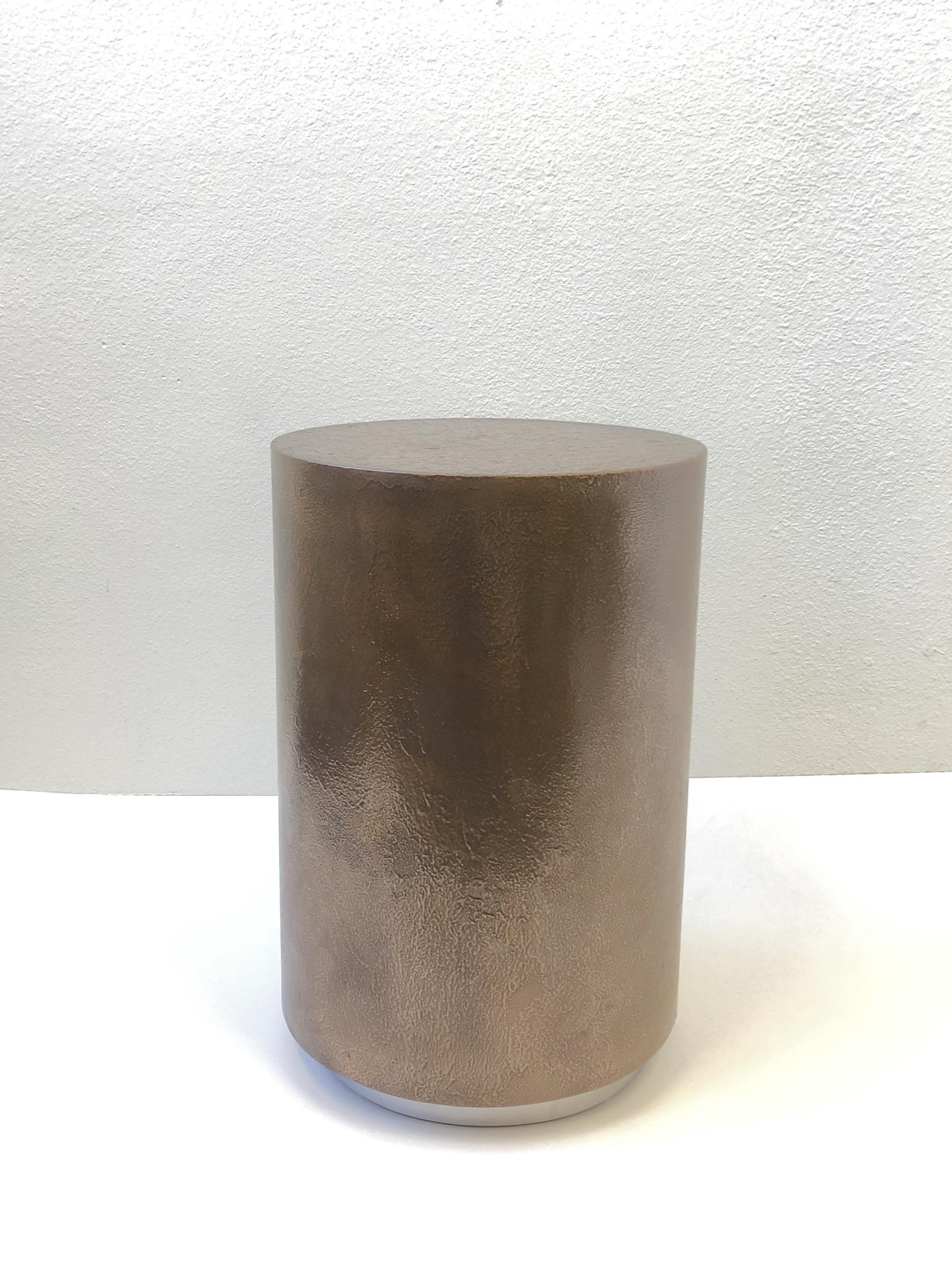 Late 20th Century Bronze and Chrome Drum Table by Steve Chase