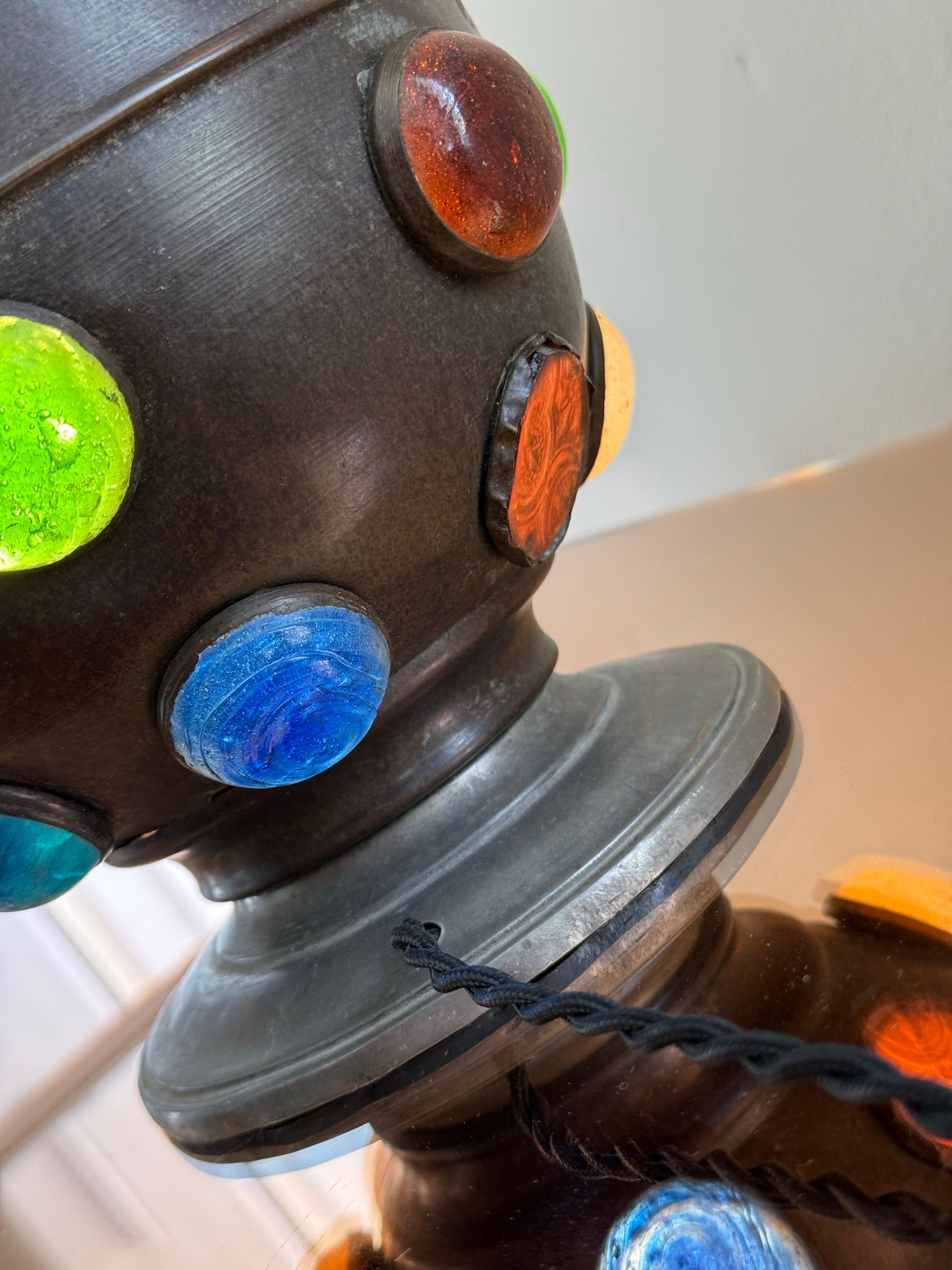 Bronze Lampe orbe en bronze et verre massif en vente
