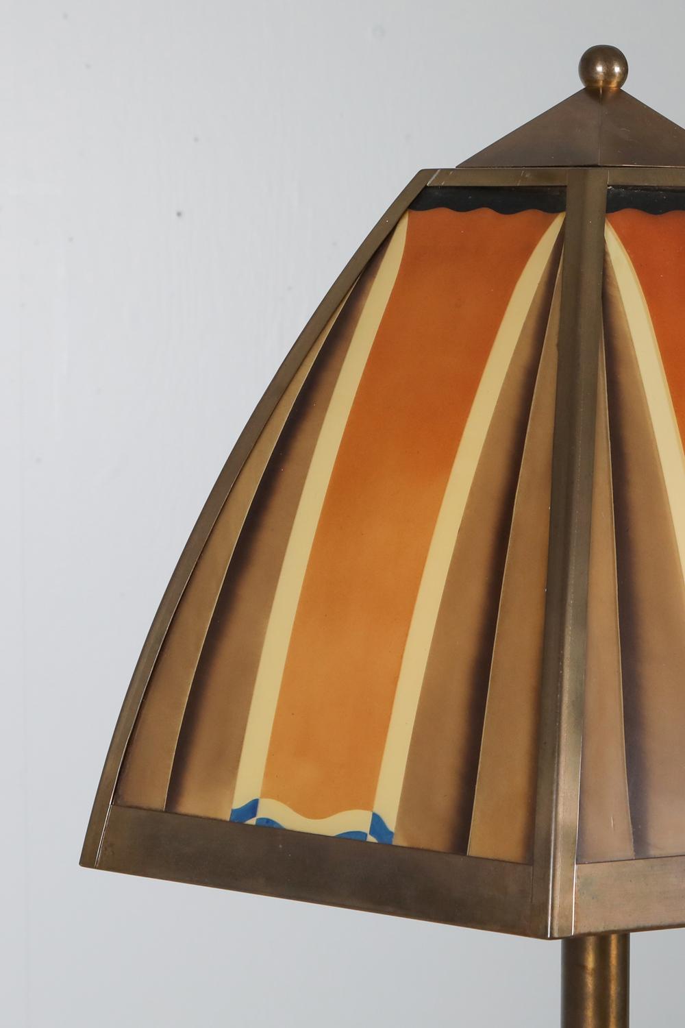 Bronze and Colored Glass Art Deco Lamp, Netherlands, 1920s For Sale 1