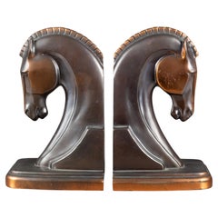 Bronze and Copper Plated Art Deco Trojan Horse Bookends by Trophy Craft. c.1930