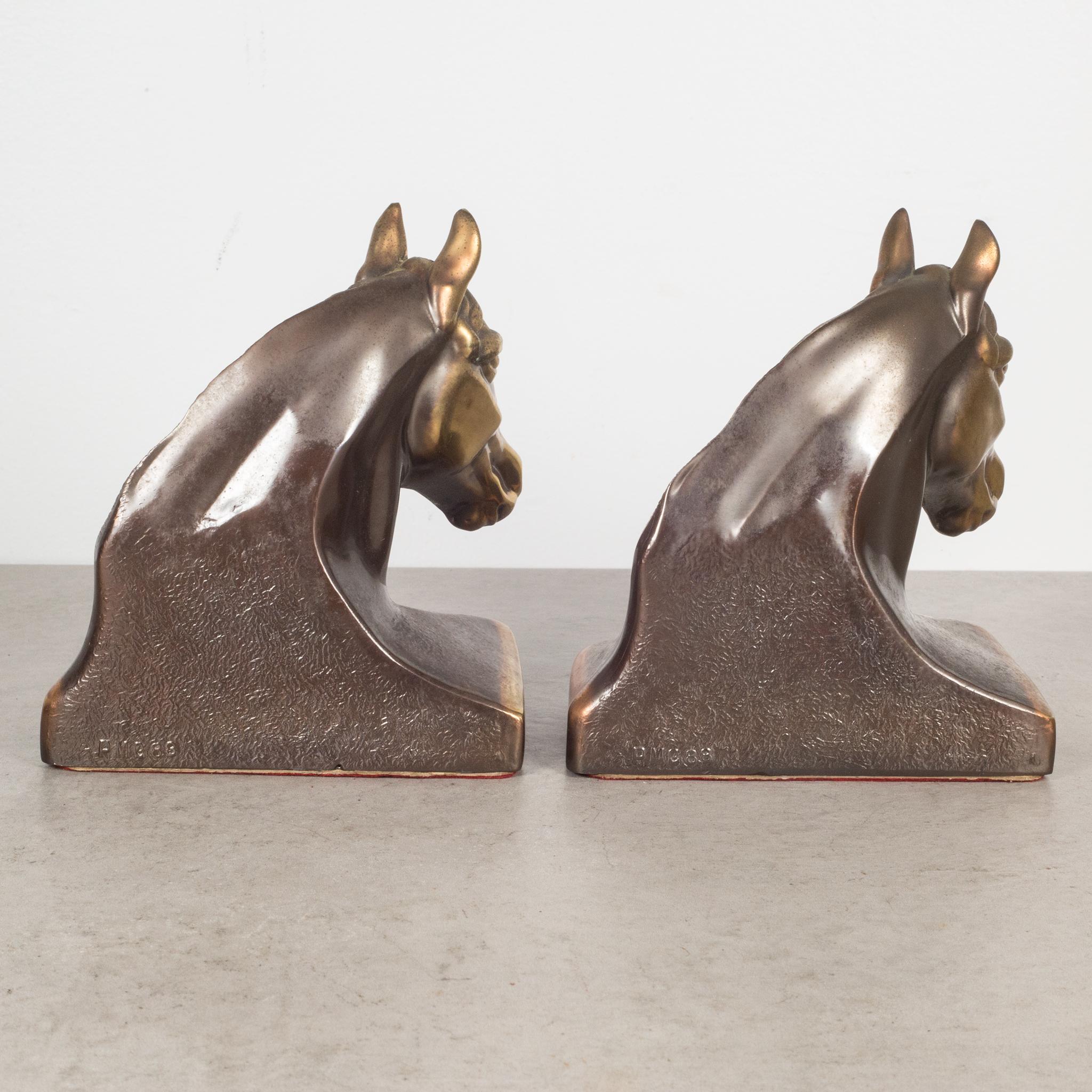 Industrial Bronze and Copper Plated Horse Head Bookends c.1940
